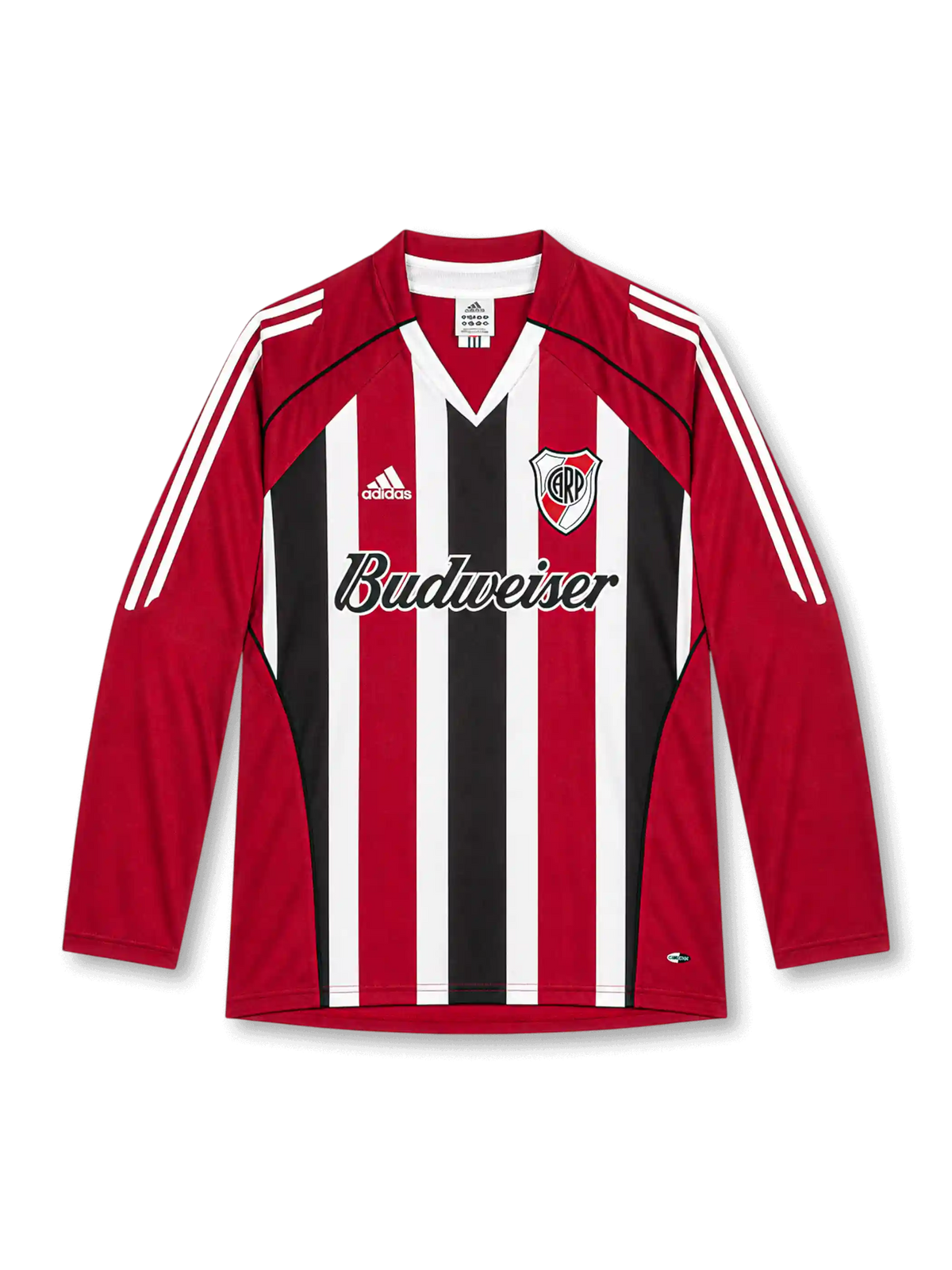 River Plate 2005 away Gallardo #10 jersey with red sleeves, black white red front stripes, Budweiser sponsor, and GALLARDO 10 back print