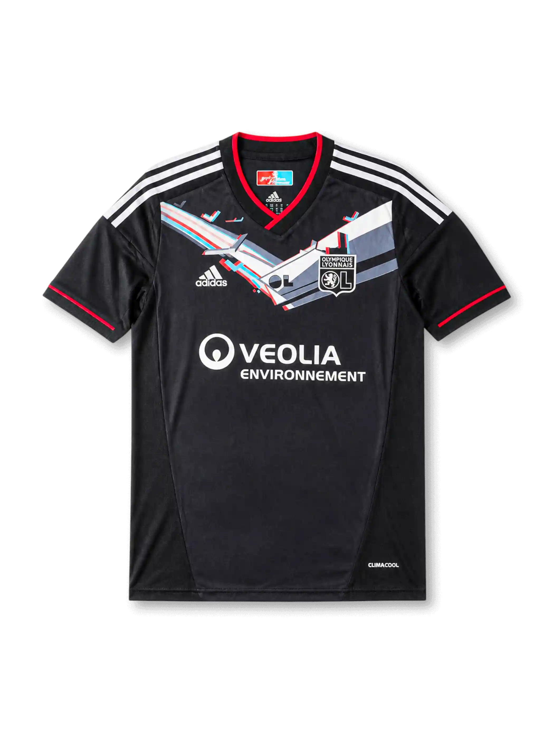 2011-12 Olympique Lyonnais away jersey in black with angular chest graphics, Veolia sponsor, and Lisandro #9 back print