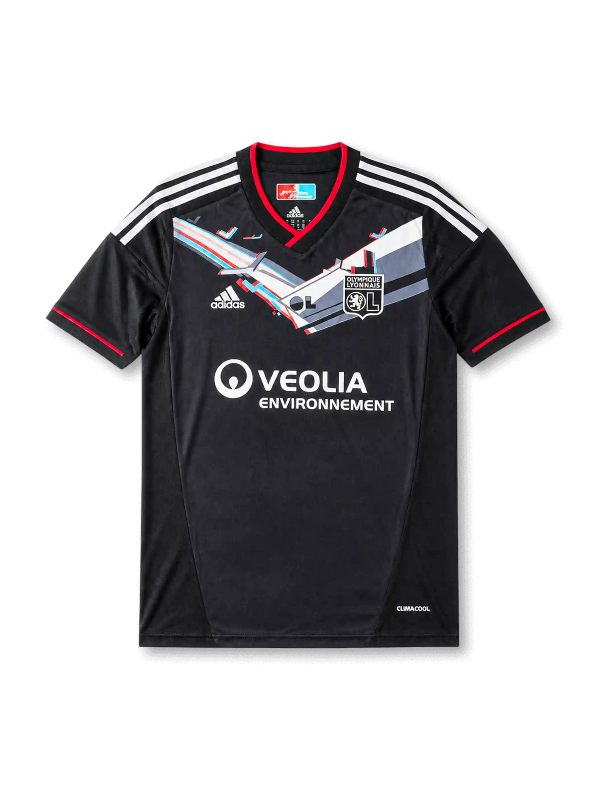 2011-12 Olympique Lyonnais away jersey in black with angular chest graphics, Veolia sponsor, and Lisandro #9 back print