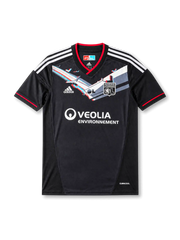 2011-12 Olympique Lyonnais away jersey in black with angular chest graphics, Veolia sponsor, and Lisandro #9 back print