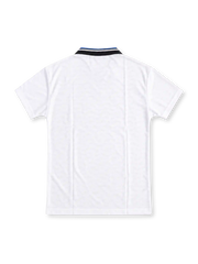Inter Milan 1995-96 away jersey, front view, white with blue, black and gold monogram collage on shoulders, striped polo collar, black Umbro logo, round club crest with star, black Pirelli sponsor