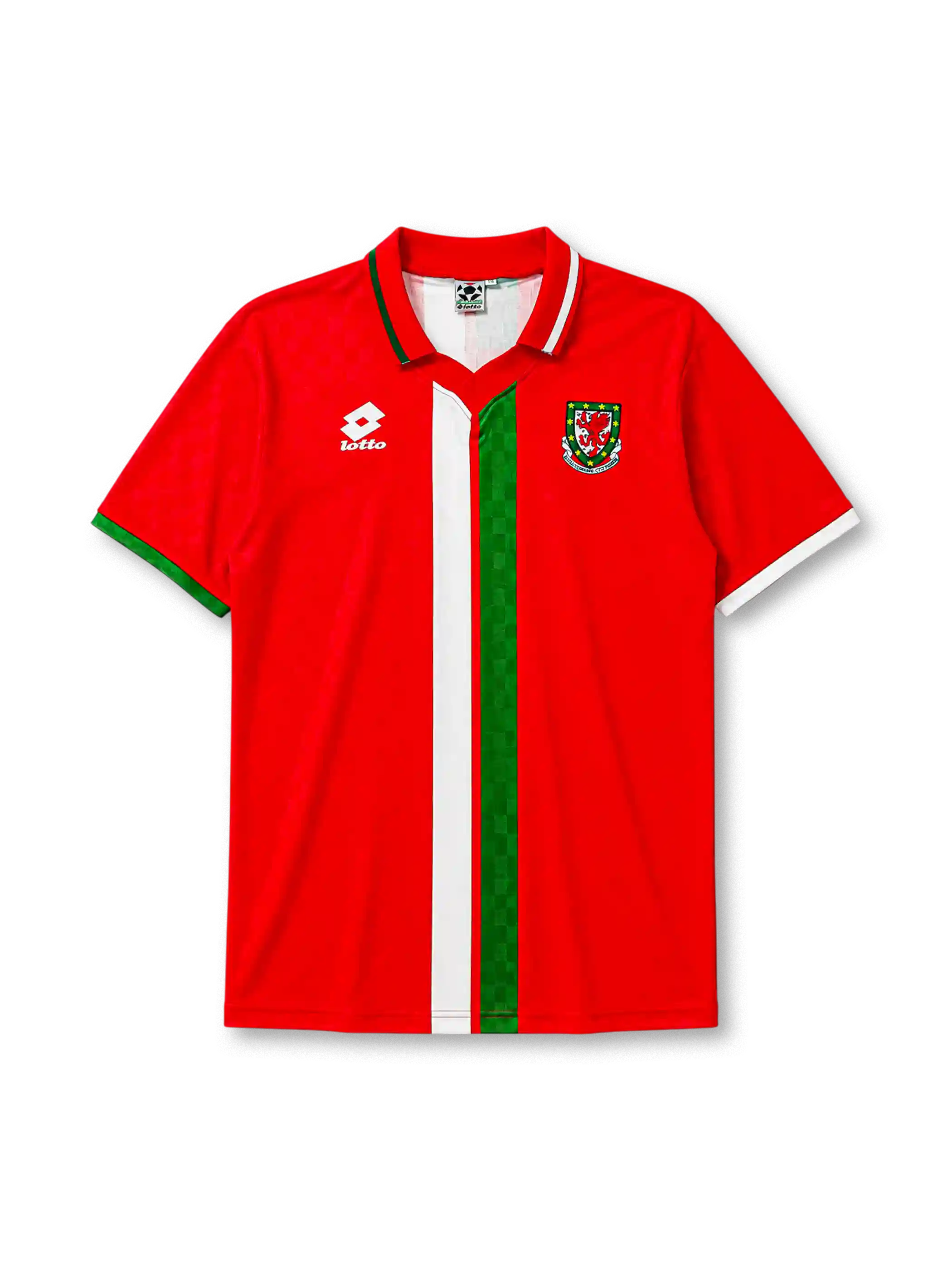 Wales 1996-98 home jersey in red with central white and green stripe