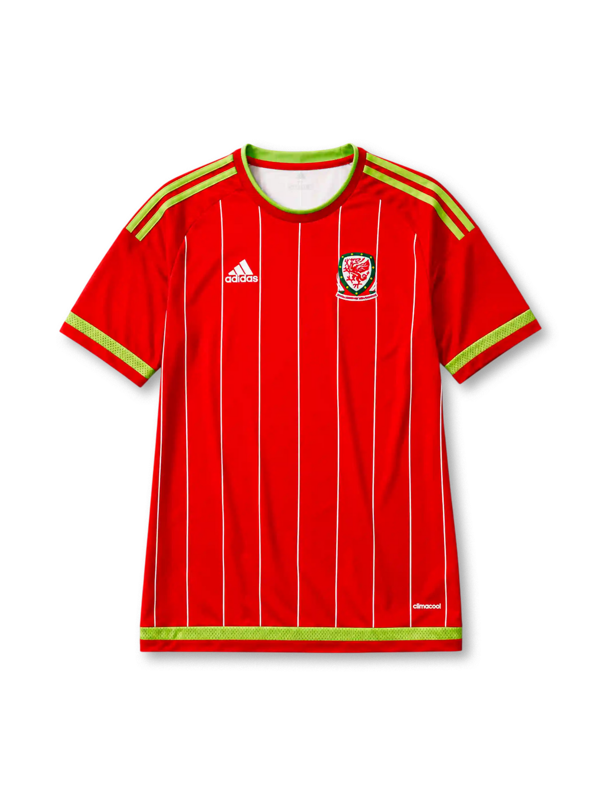 Wales 2015-16 home jersey in red with white pinstripes