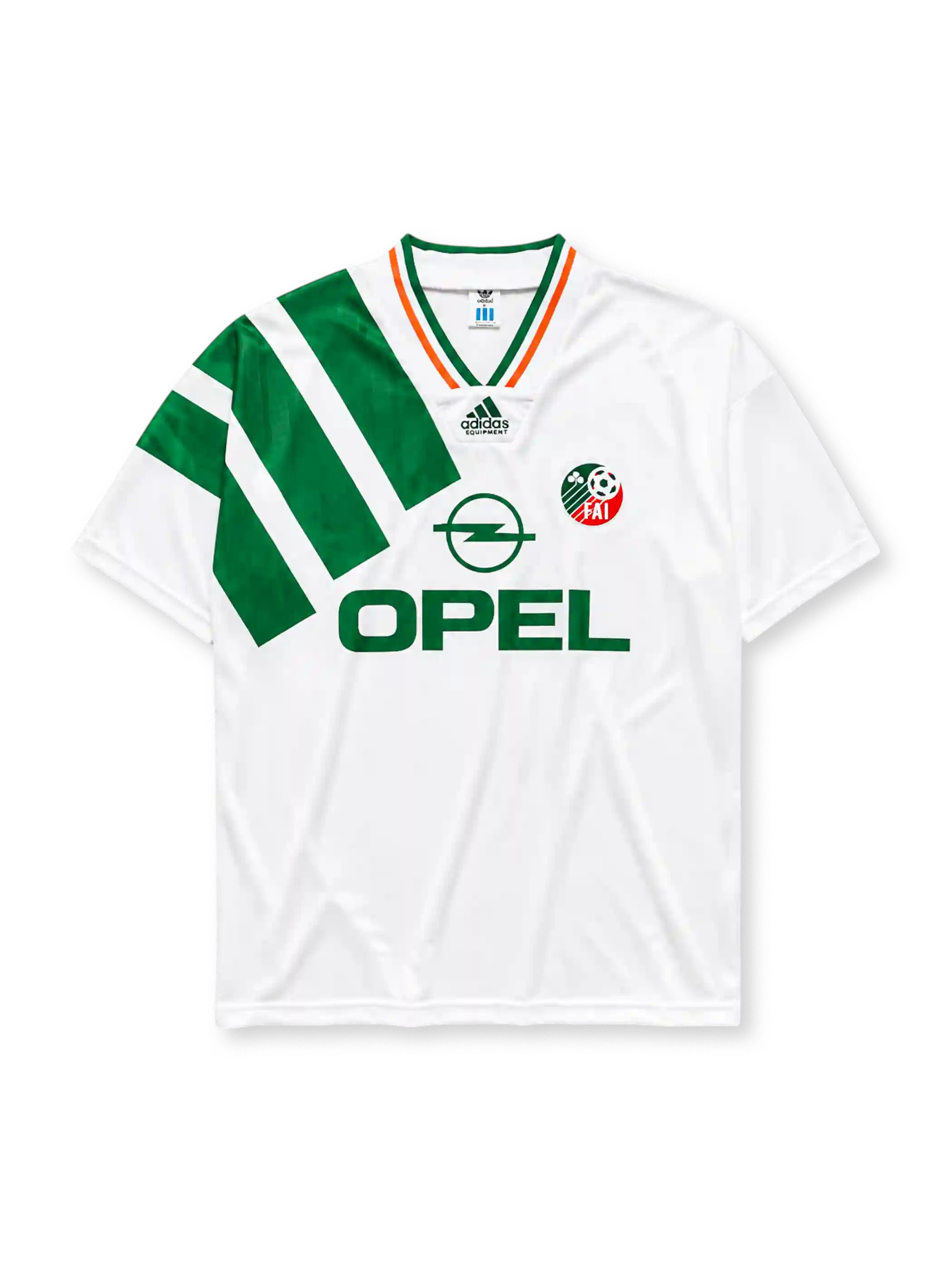 Republic of Ireland 1992-94 away jersey in white with diagonal green stripe