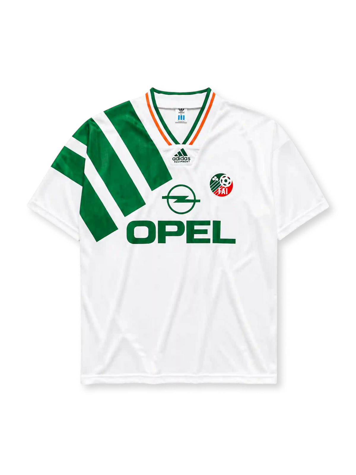Republic of Ireland 1992-94 away jersey in white with diagonal green stripe