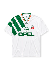 Republic of Ireland 1992-94 away jersey in white with diagonal green stripe