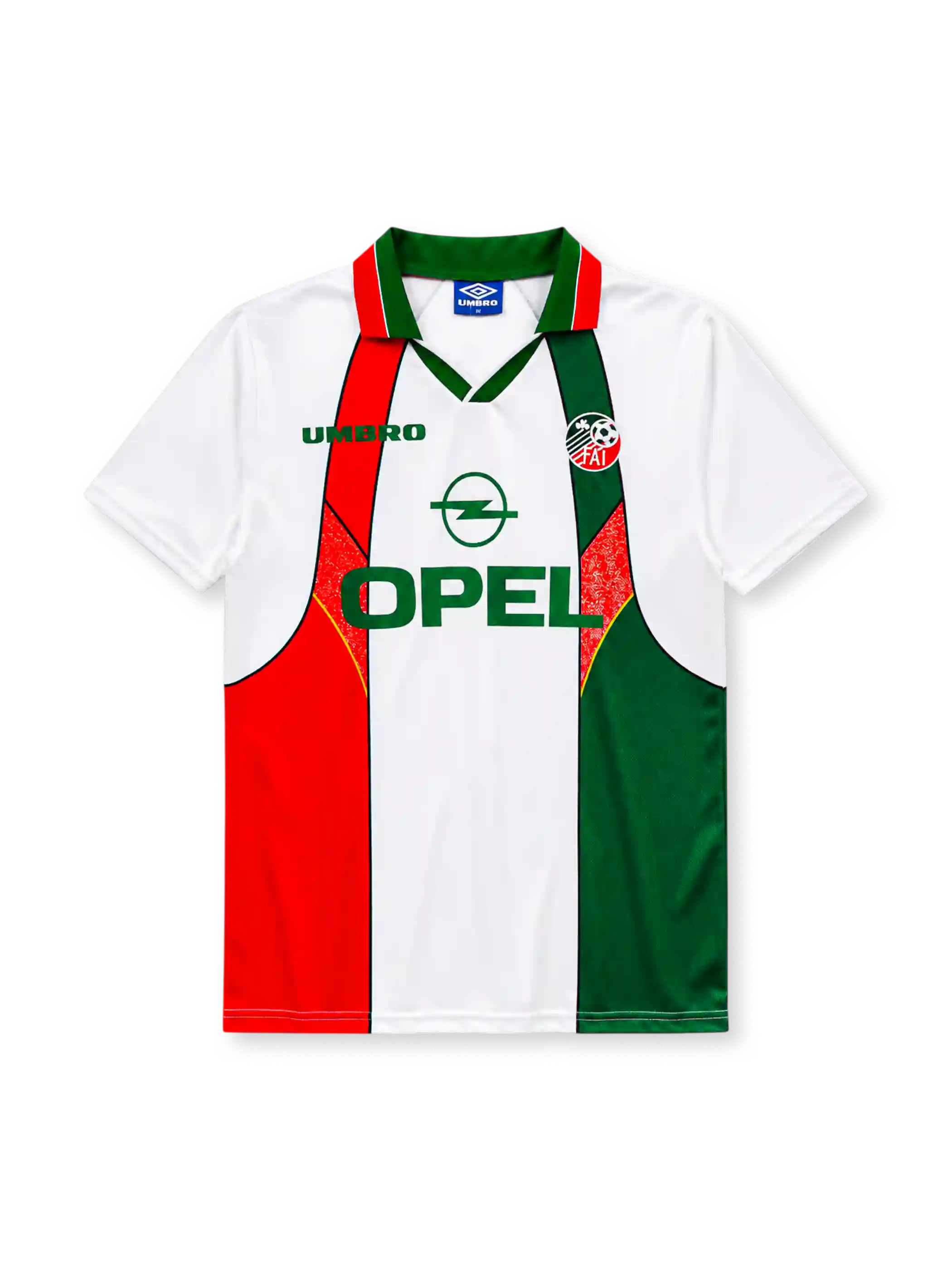 Republic of Ireland 1994-96 away jersey with red and green braces design