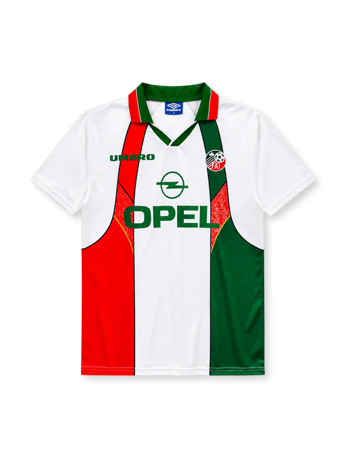 Republic of Ireland 1994-96 away jersey with red and green braces design