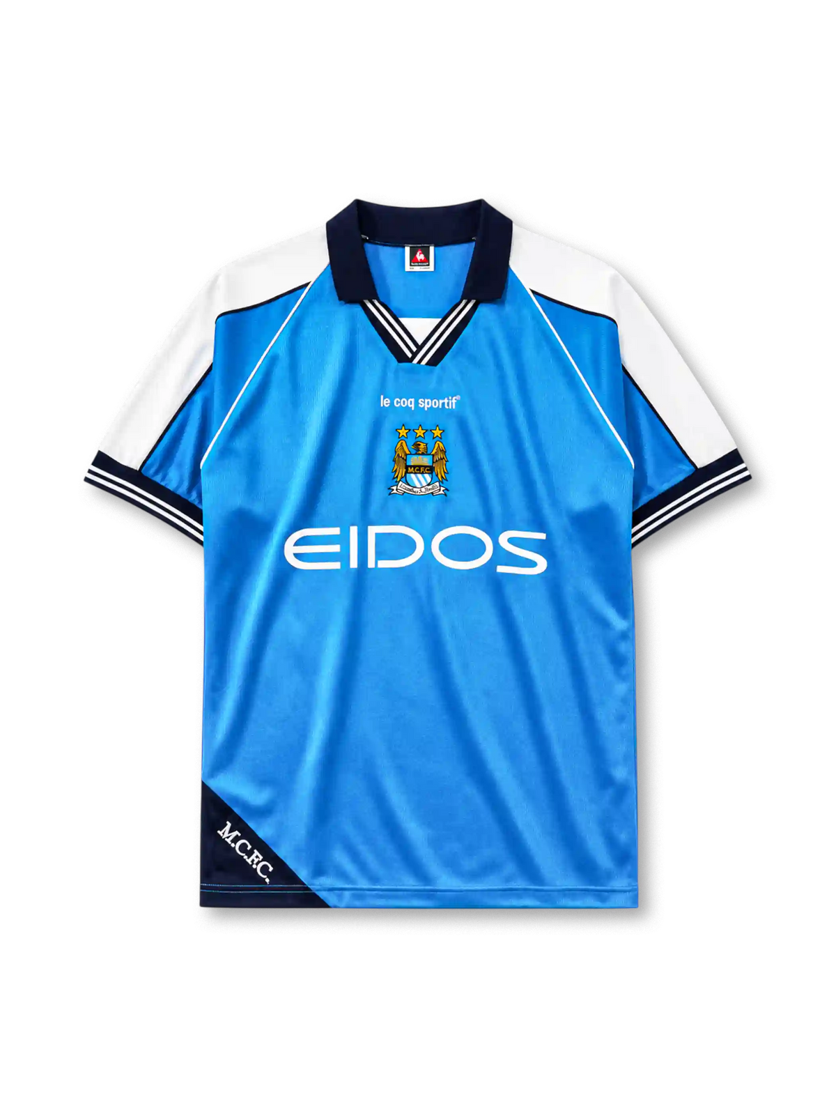 Manchester City 1999/01 home football shirt by Le Coq Sportif with Eidos sponsor logo