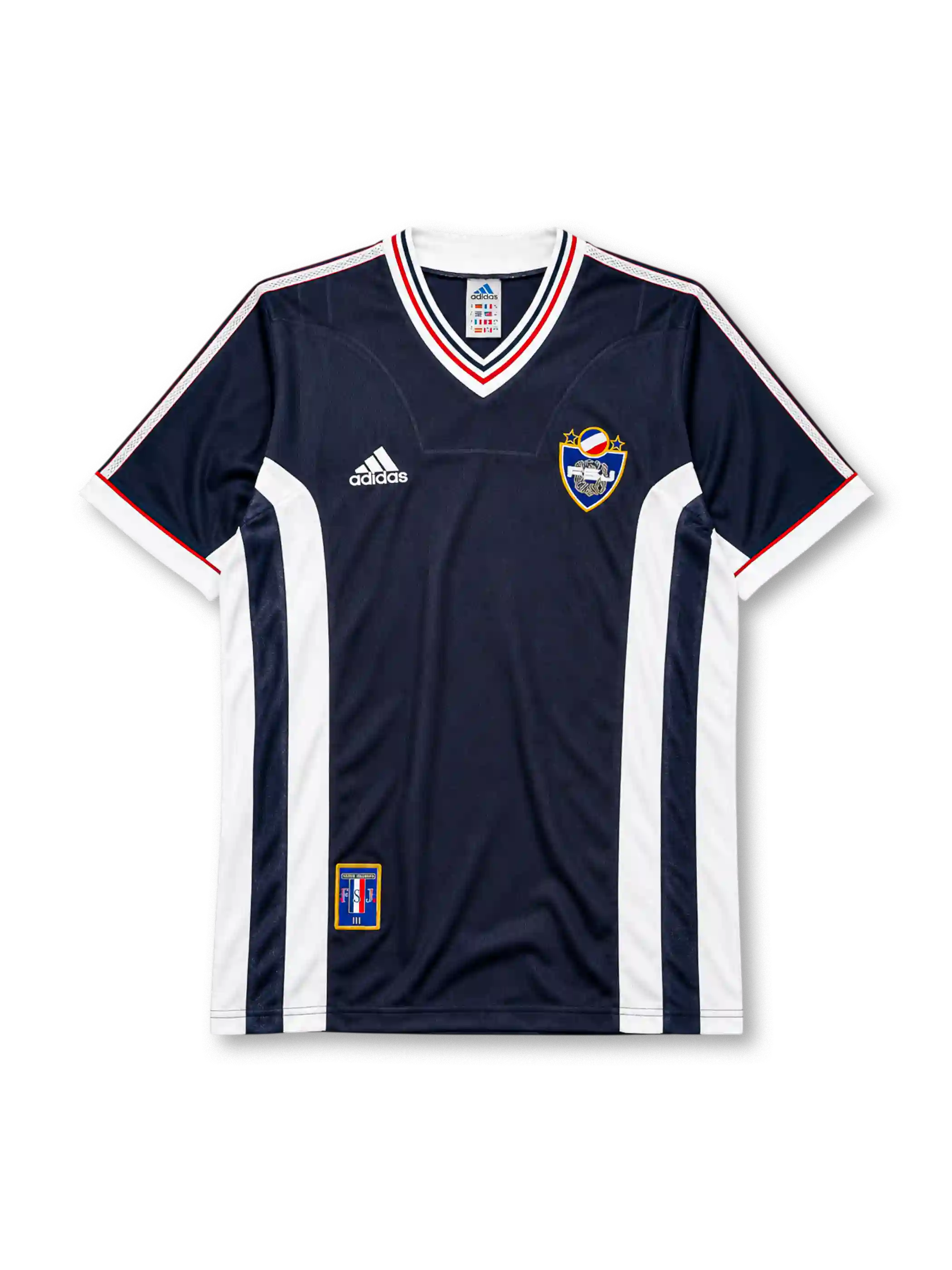 Yugoslavia 1998 home football shirt by Adidas with FSJ crest and white side panels