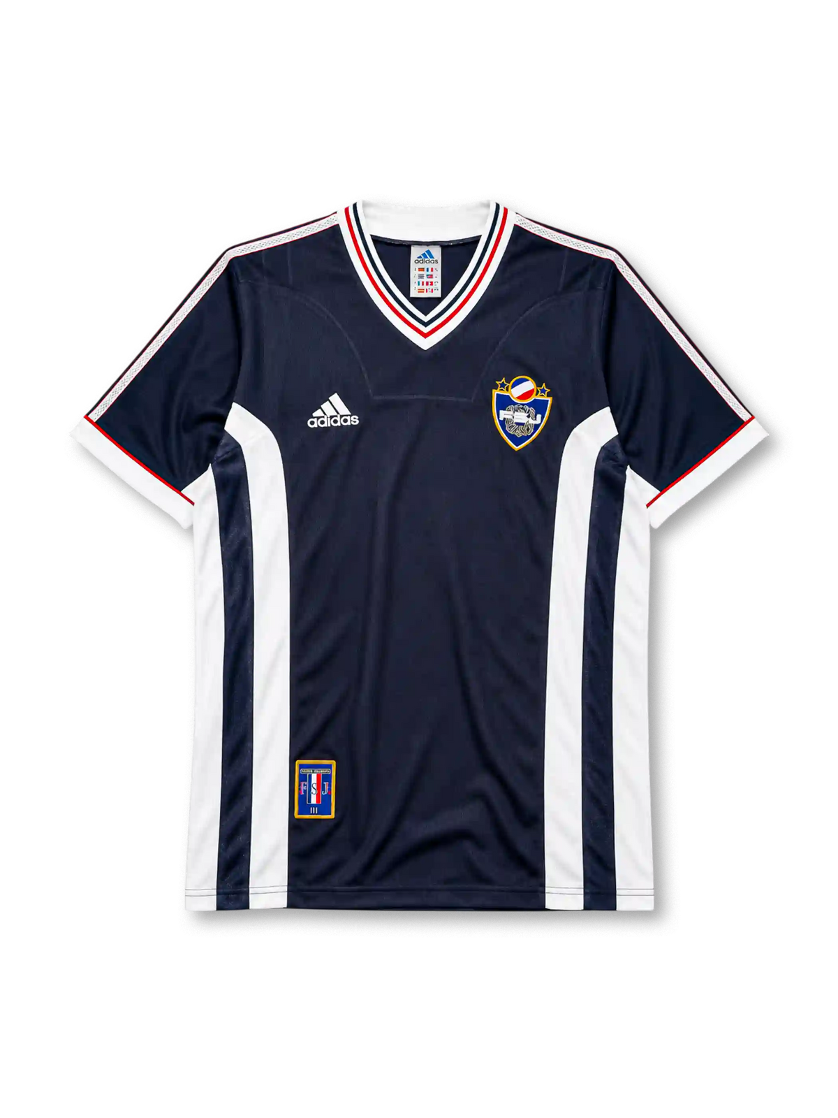 Yugoslavia 1998 home football shirt by Adidas with FSJ crest and white side panels