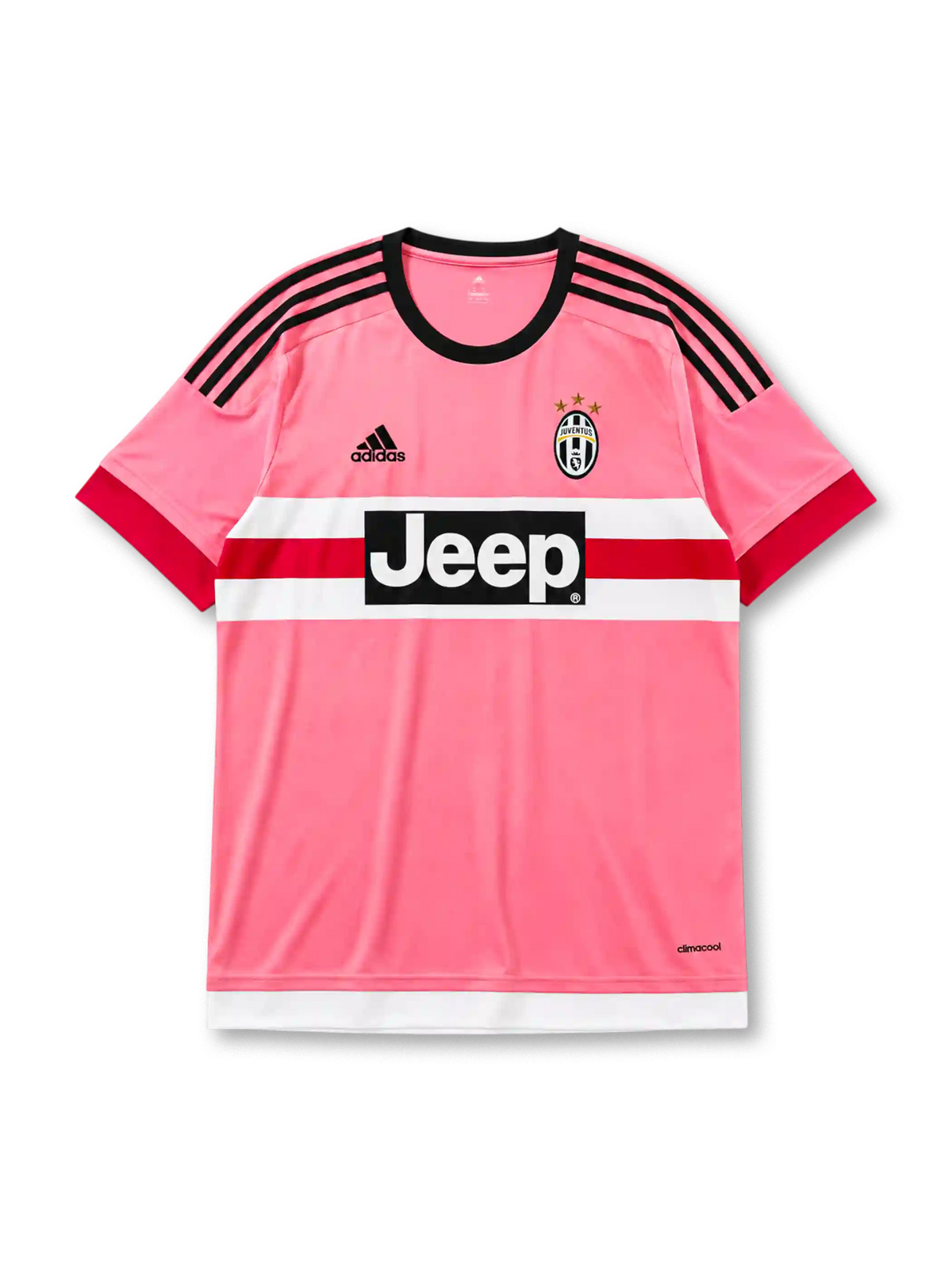 Juventus 2015/16 away football shirt by Adidas in pink with Jeep sponsor logo