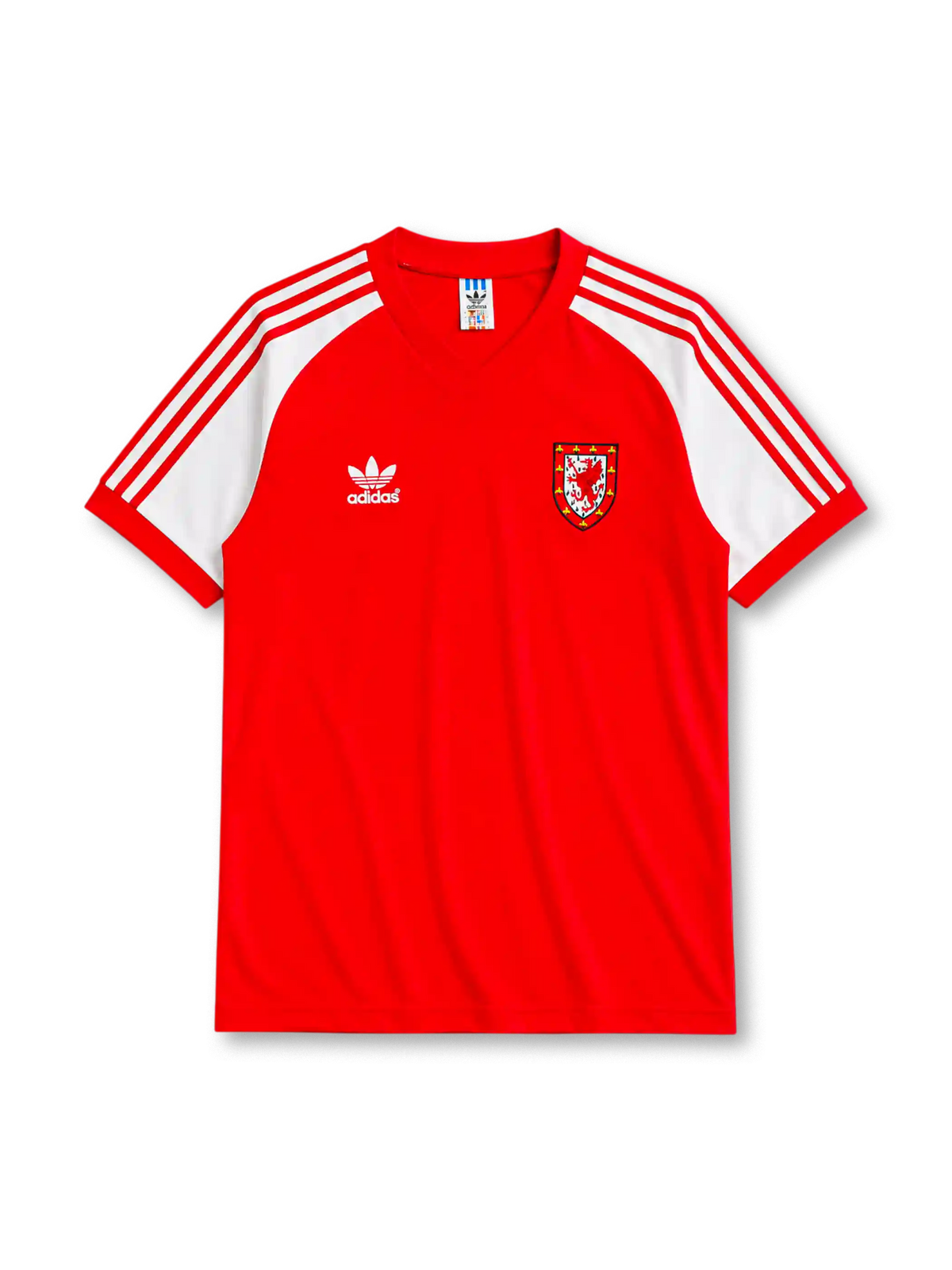 Wales 1982 home football shirt by Adidas with three-stripe sleeves and FAW crest