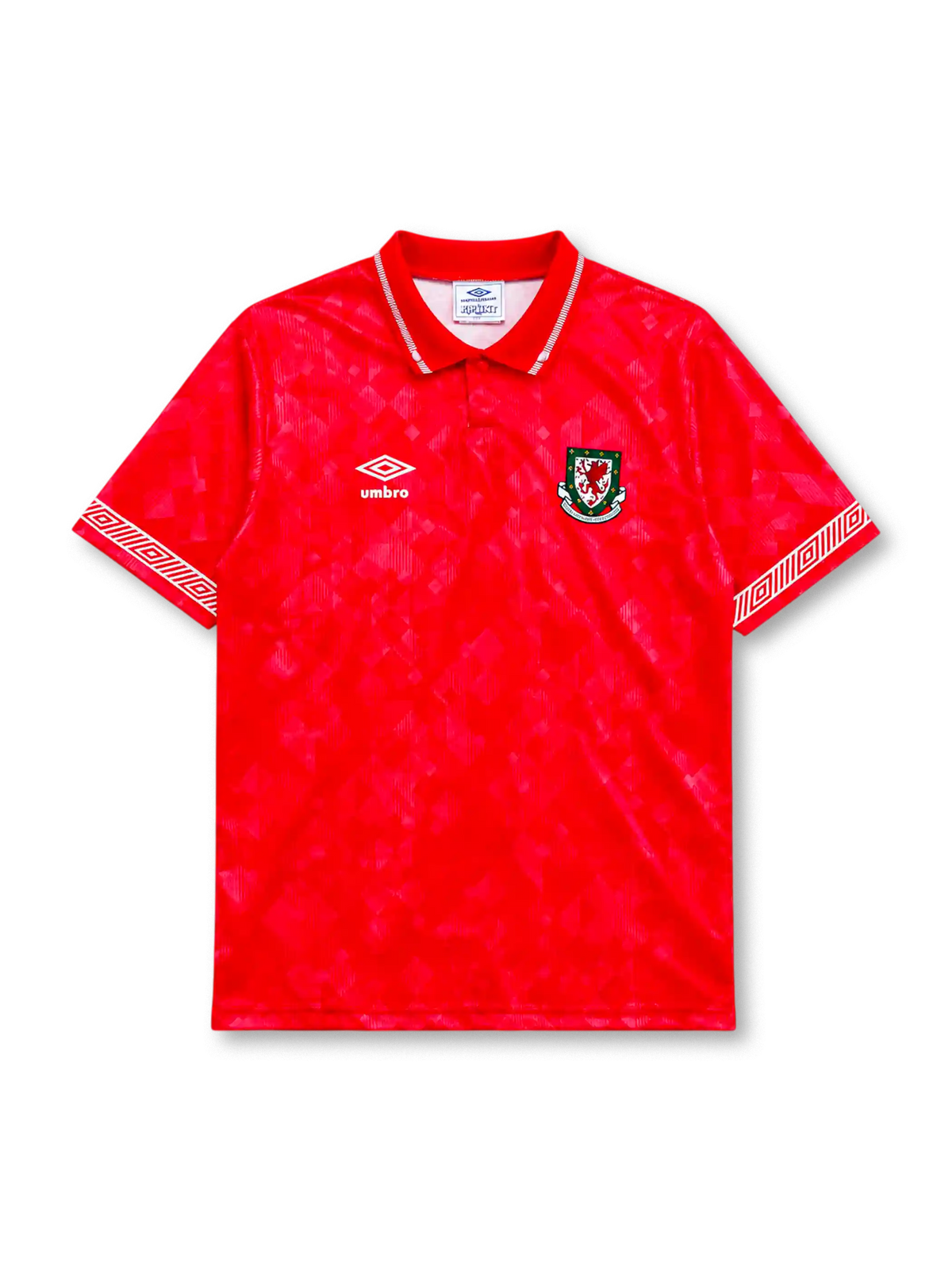 Wales 1990/92 home football shirt by Umbro with diamond jacquard pattern and FAW crest