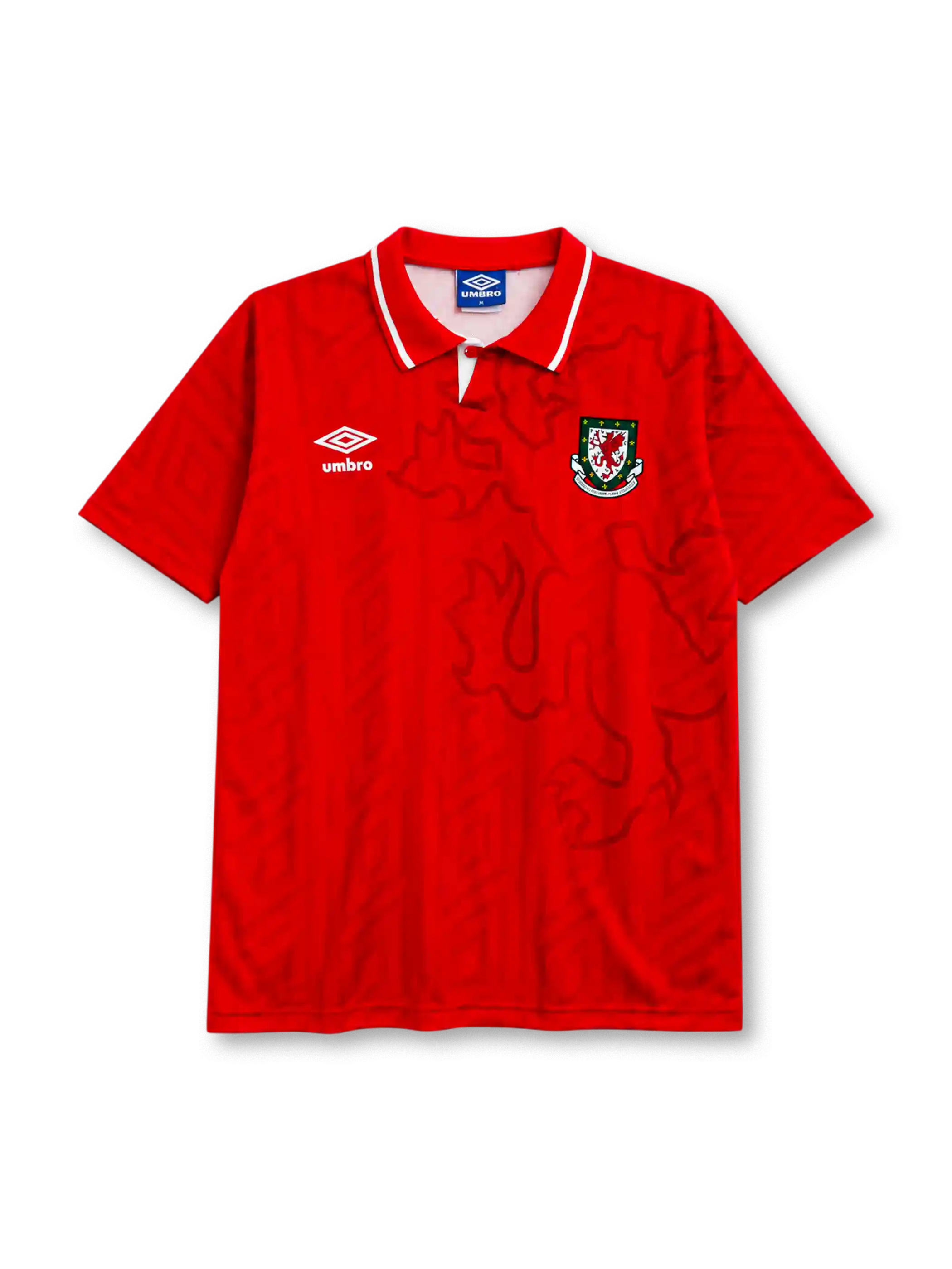 Wales 1992/94 home football shirt by Umbro with tonal dragon print and FAW crest