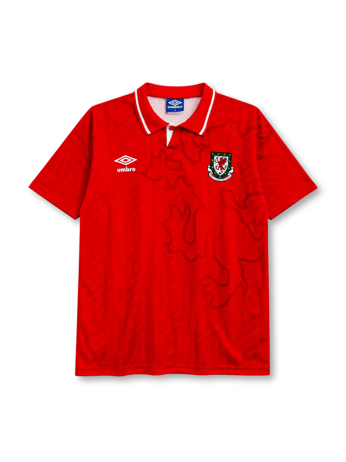 Wales 1992/94 home football shirt by Umbro with tonal dragon print and FAW crest