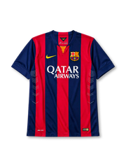 Barcelona 2014/15 home football shirt by Nike with Qatar Airways sponsor logo and FCB crest