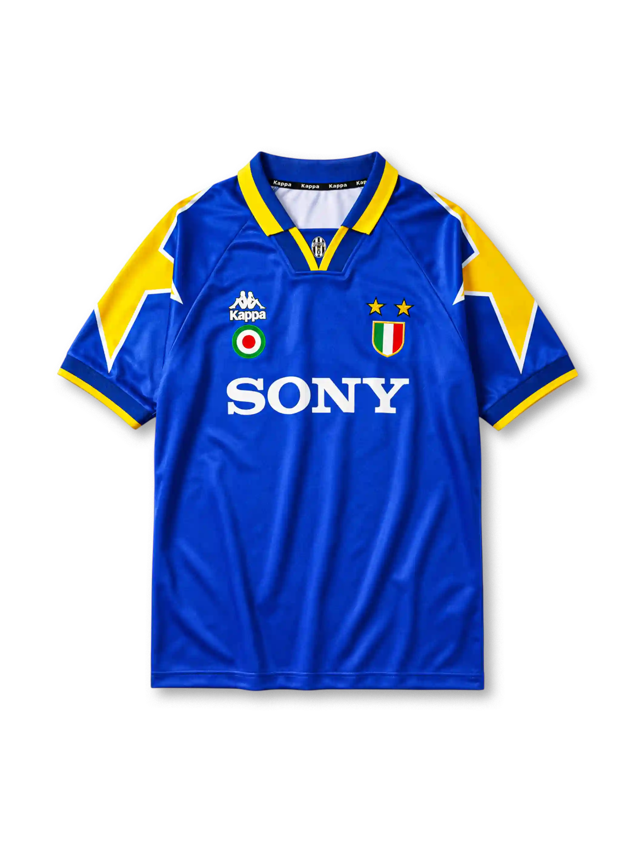 Juventus 1995/96 away football shirt by Kappa with lightning sleeve panels and Sony sponsor logo