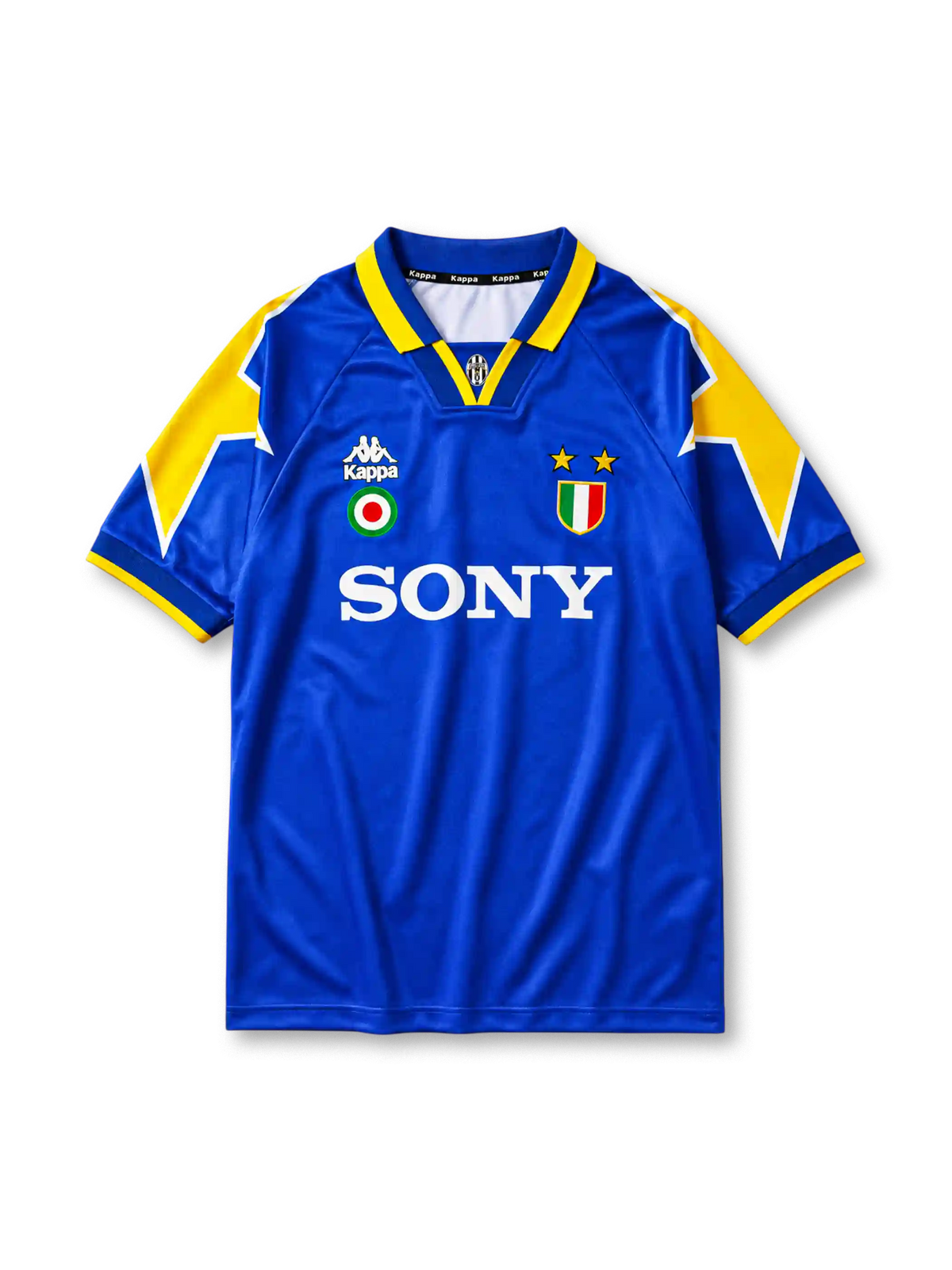 Juventus 1995/96 away football shirt by Kappa with lightning sleeve panels and Sony sponsor logo