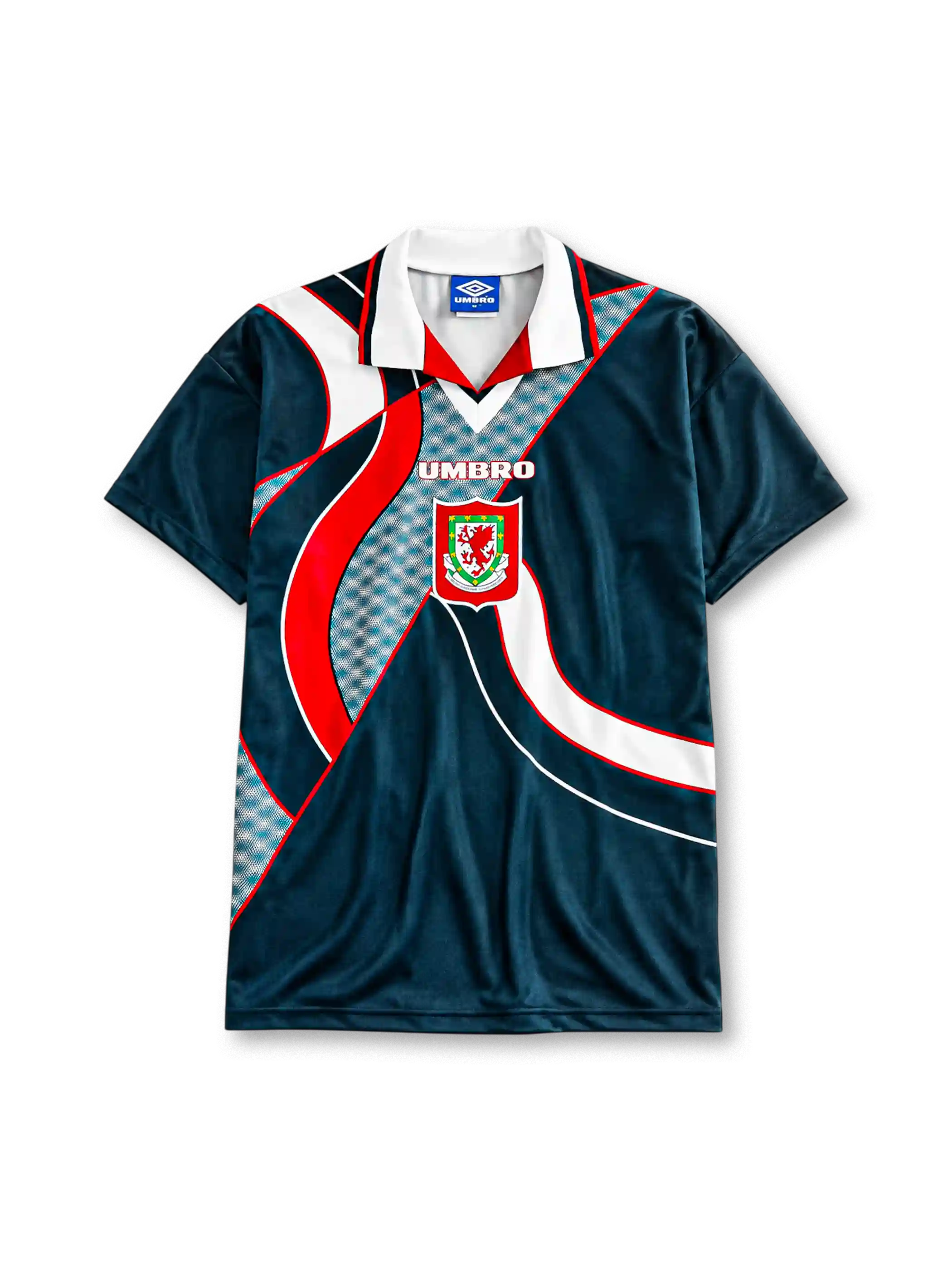 Wales 1994/95 away football shirt by Umbro with swirl graphic design and FAW dragon crest