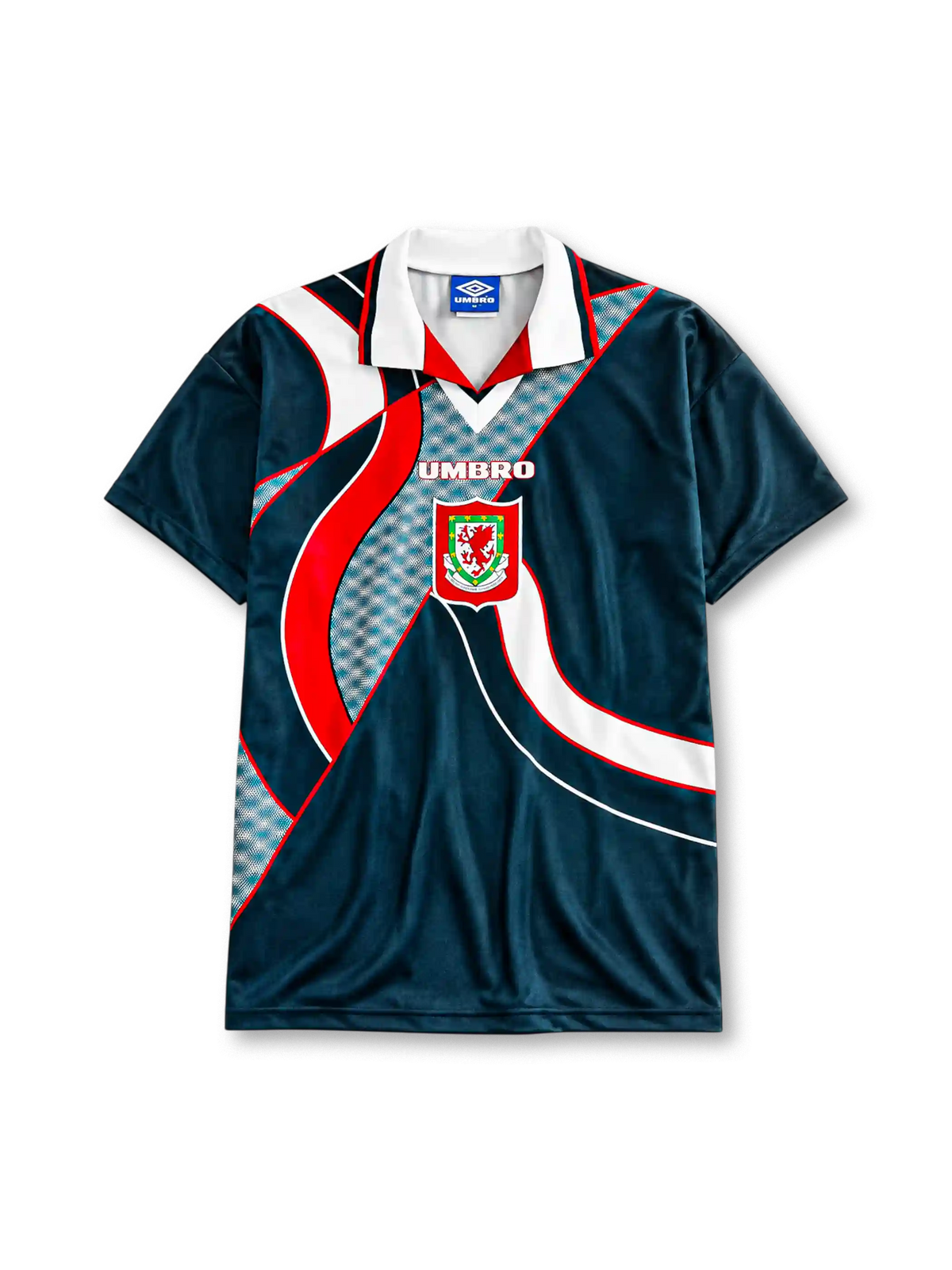 Wales 1994/95 away football shirt by Umbro with swirl graphic design and FAW dragon crest