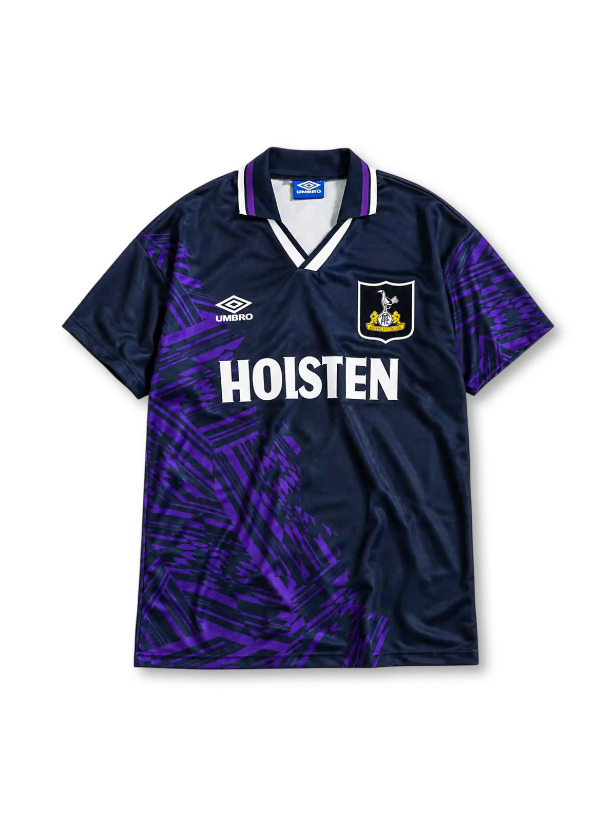 Tottenham Hotspur 1994/95 away football shirt by Umbro with purple print and Holsten sponsor logo