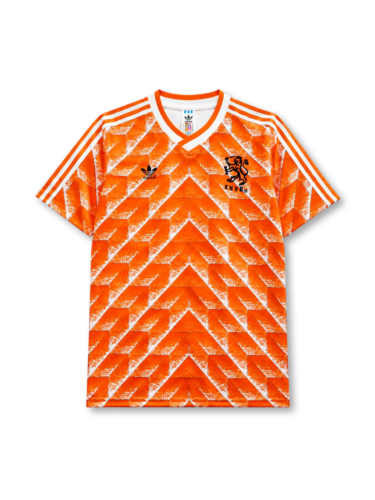 Netherlands 1988 home football shirt by Adidas with chevron print and KNVB crest