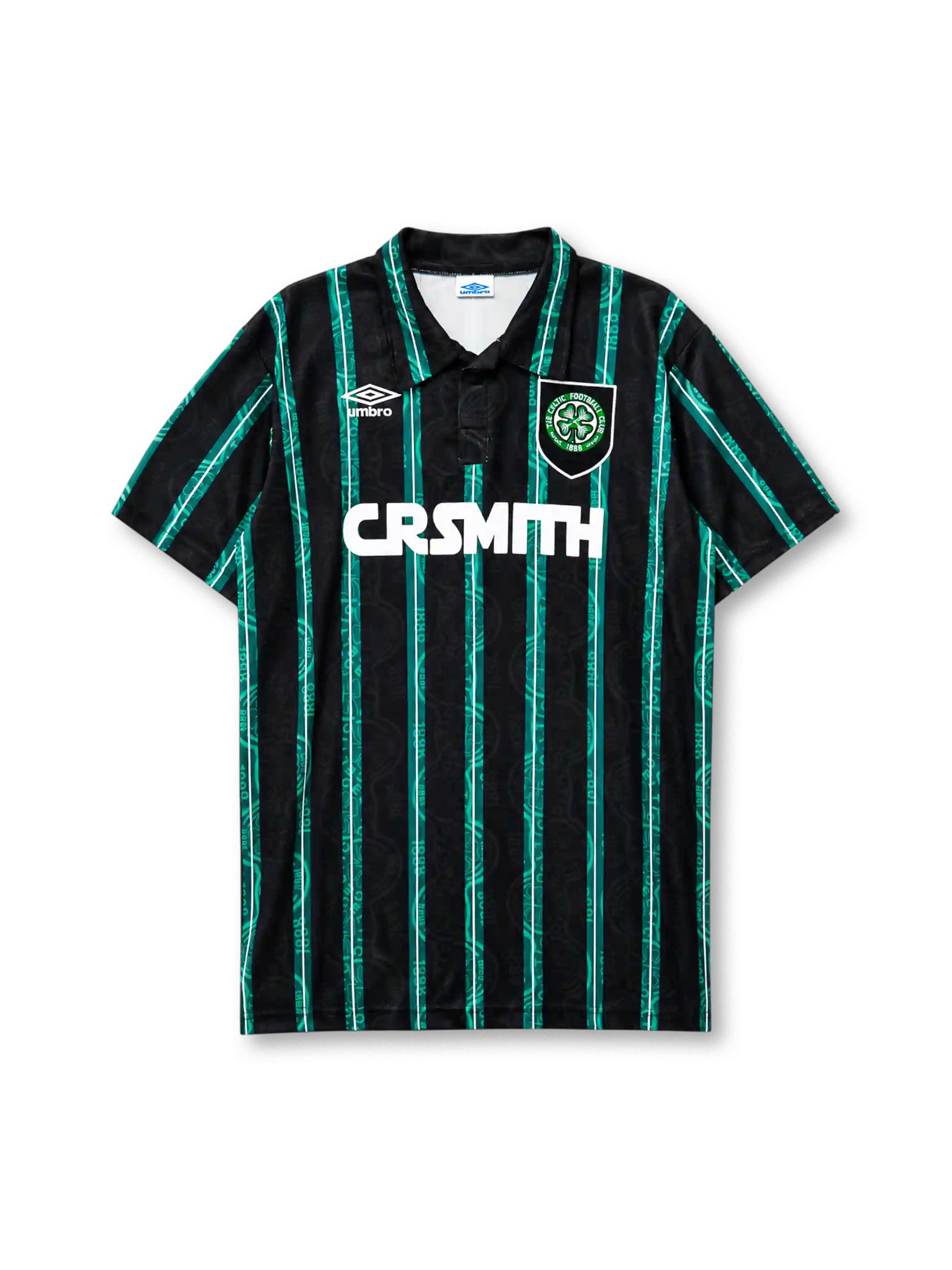 Celtic 1992/93 away football shirt by Umbro with green pinstripes and CR Smith sponsor logo