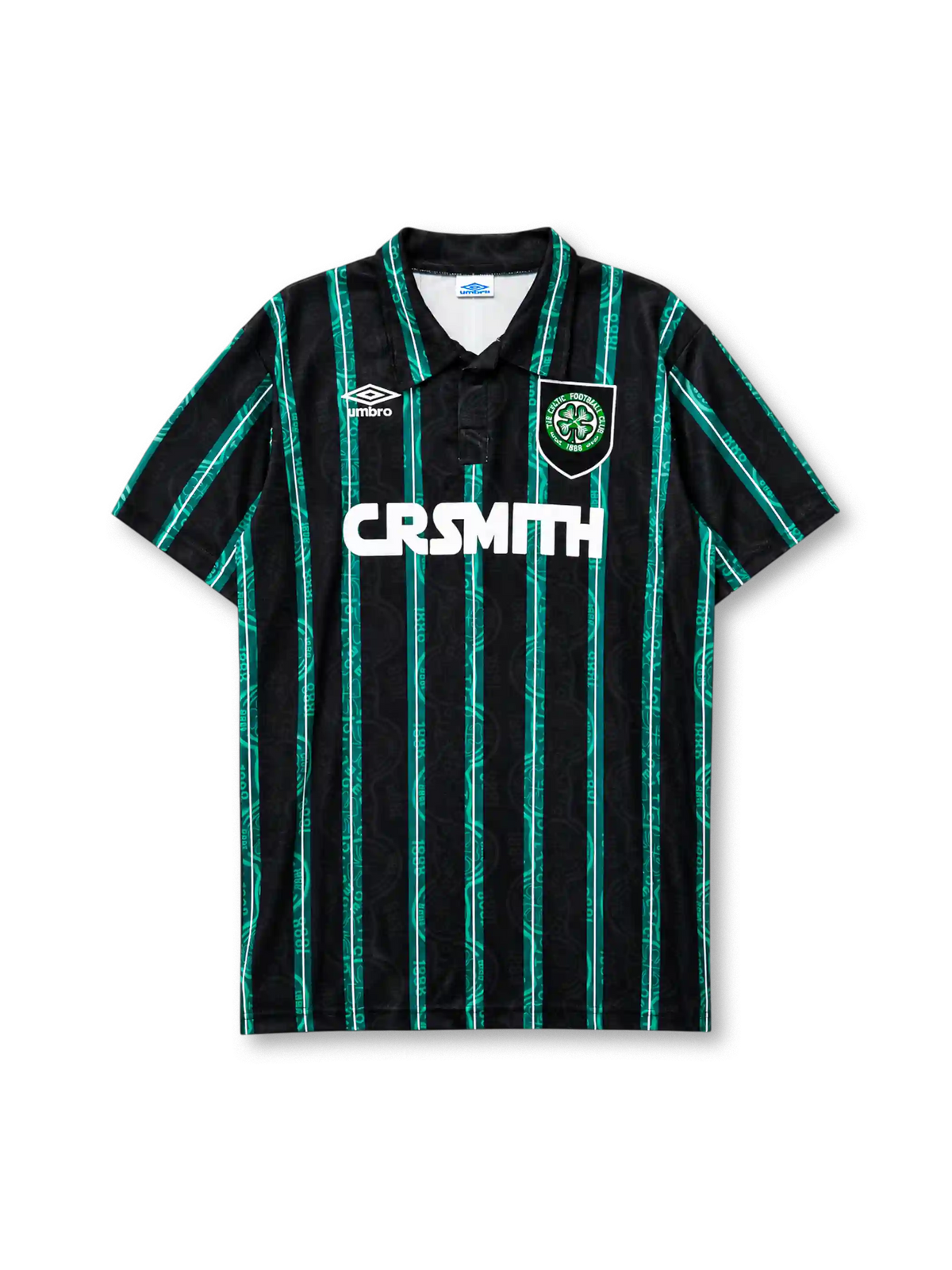 Celtic 1992/93 away football shirt by Umbro with green pinstripes and CR Smith sponsor logo