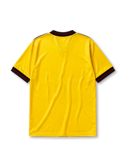 Arsenal 1983/86 away football shirt by Umbro in yellow and black stripes with cannon crest