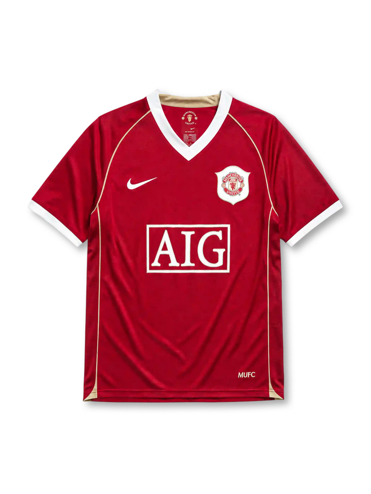 Manchester United 2006/07 home football shirt by Nike with AIG sponsor logo and gold piping
