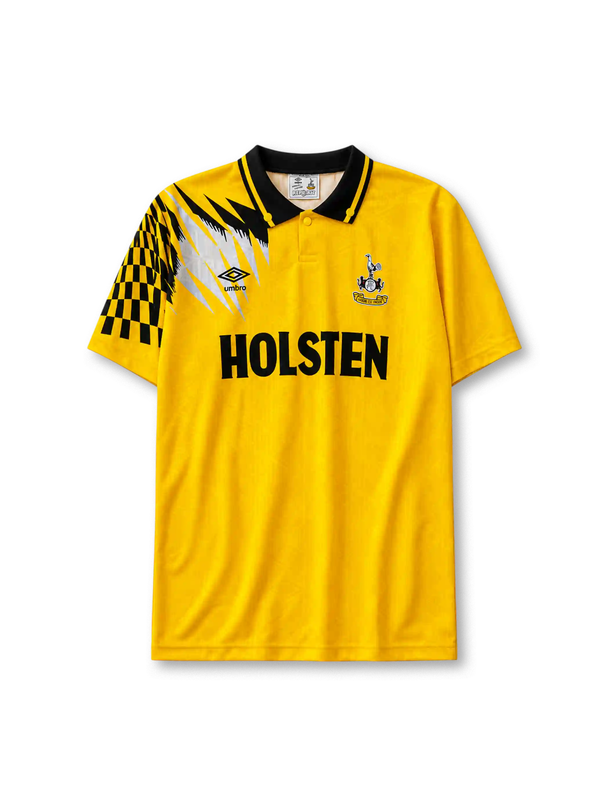 Tottenham Hotspur 1992/94 away football shirt by Umbro with checkered pattern and Holsten sponsor logo