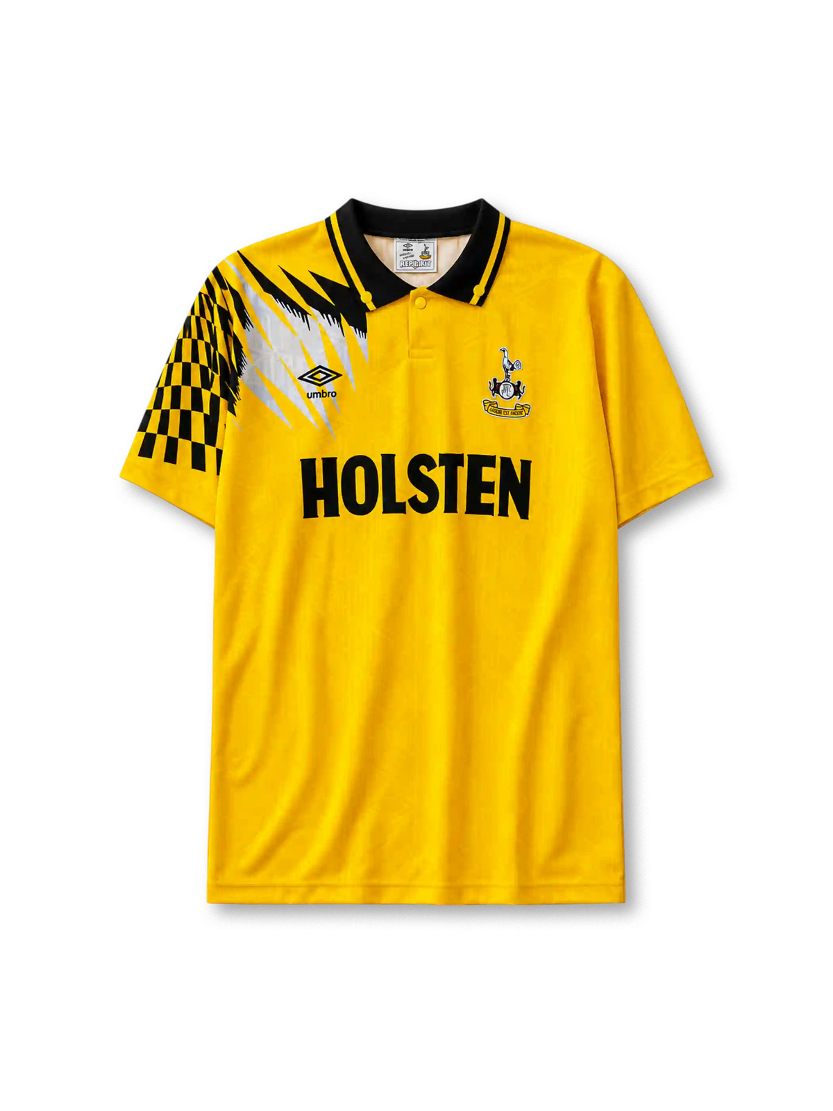 Tottenham Hotspur 1992/94 away football shirt by Umbro with checkered pattern and Holsten sponsor logo