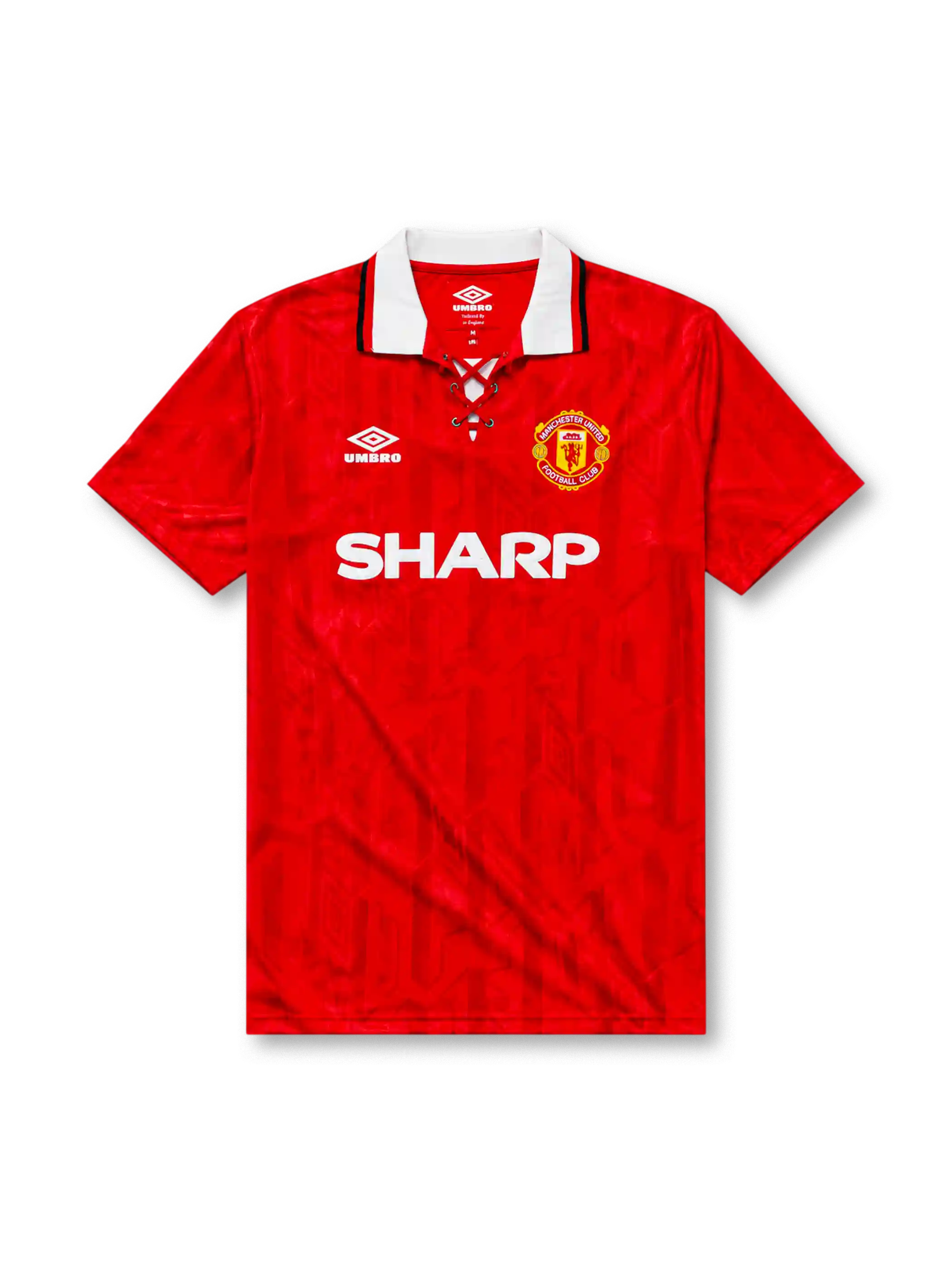 Manchester United 1992/94 home football shirt by Umbro with lace-up collar and Sharp sponsor logo