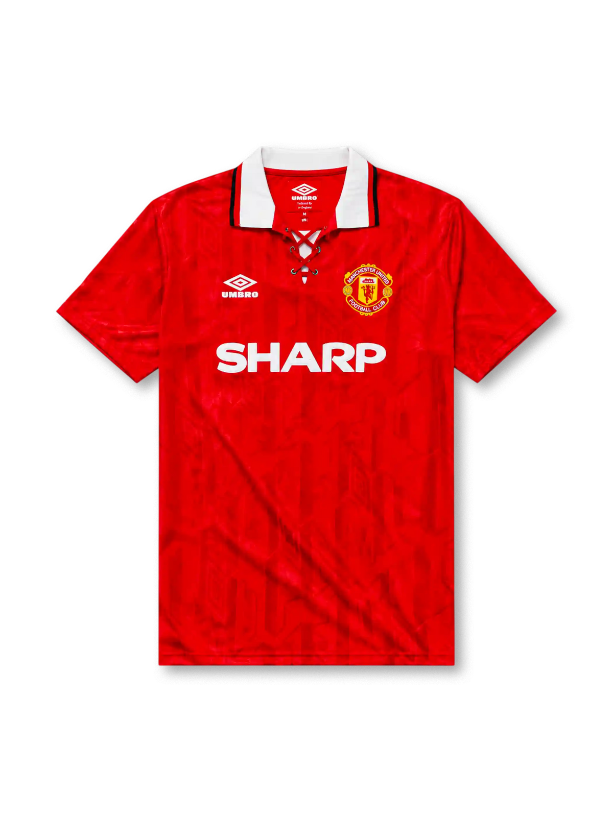 Manchester United 1992/94 home football shirt by Umbro with lace-up collar and Sharp sponsor logo
