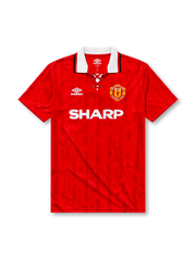 Manchester United 1992/94 home football shirt by Umbro with lace-up collar and Sharp sponsor logo