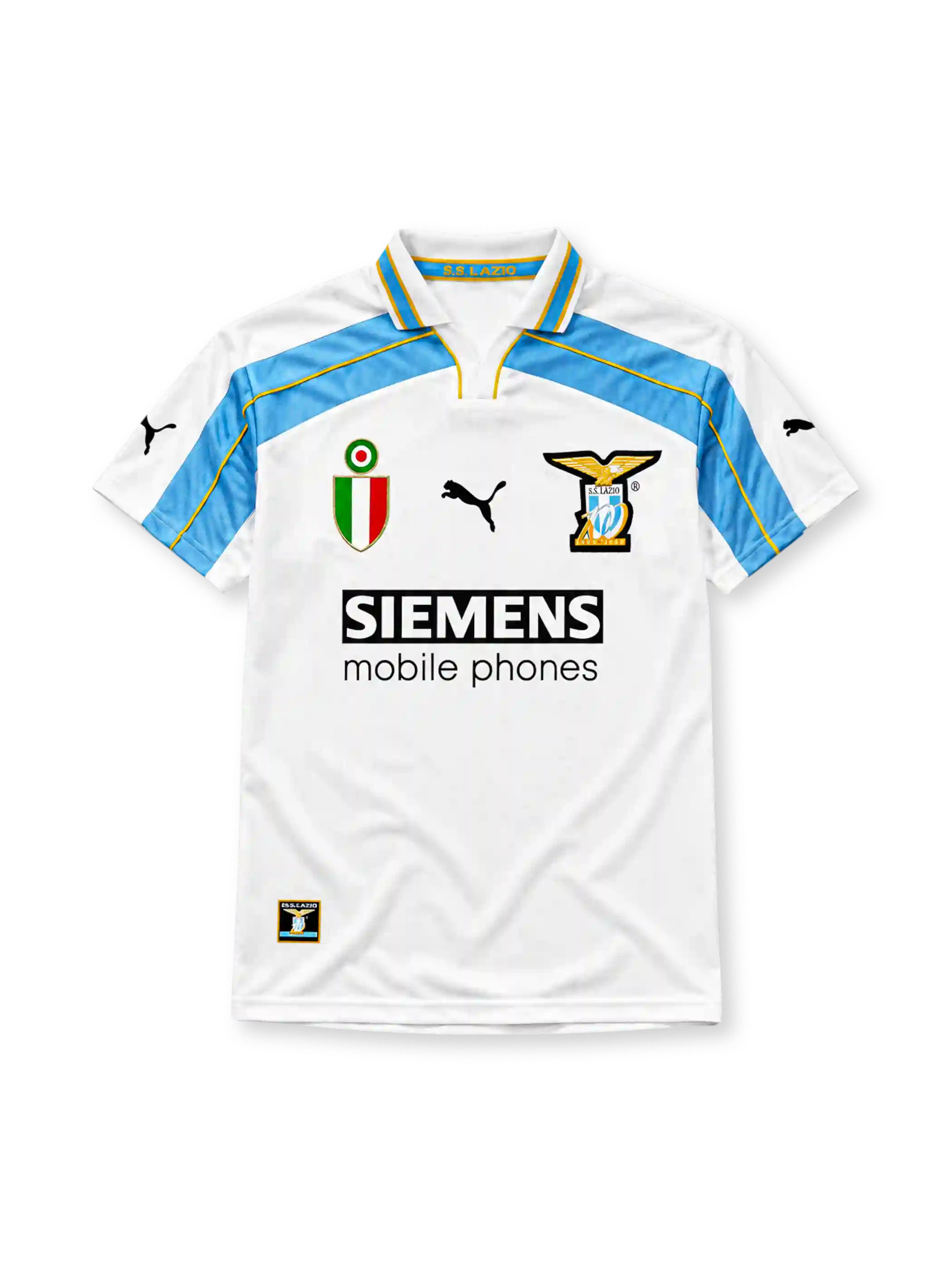 Lazio 2000/01 third football shirt by Puma with Siemens Mobile Phones sponsor logo and Scudetto shield