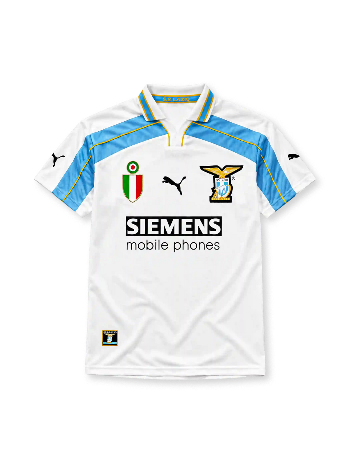 Lazio 2000/01 third football shirt by Puma with Siemens Mobile Phones sponsor logo and Scudetto shield