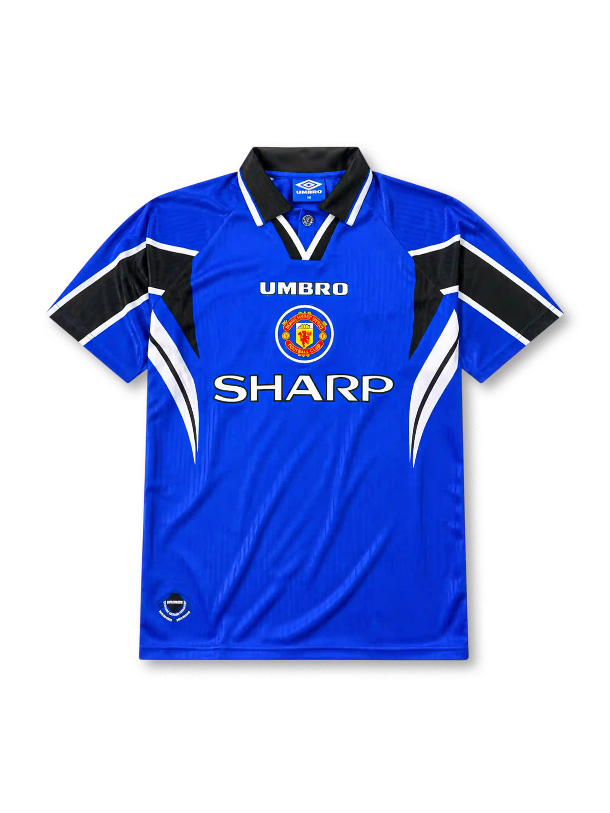 Manchester United 1996/98 third football shirt by Umbro in royal blue with Sharp sponsor logo