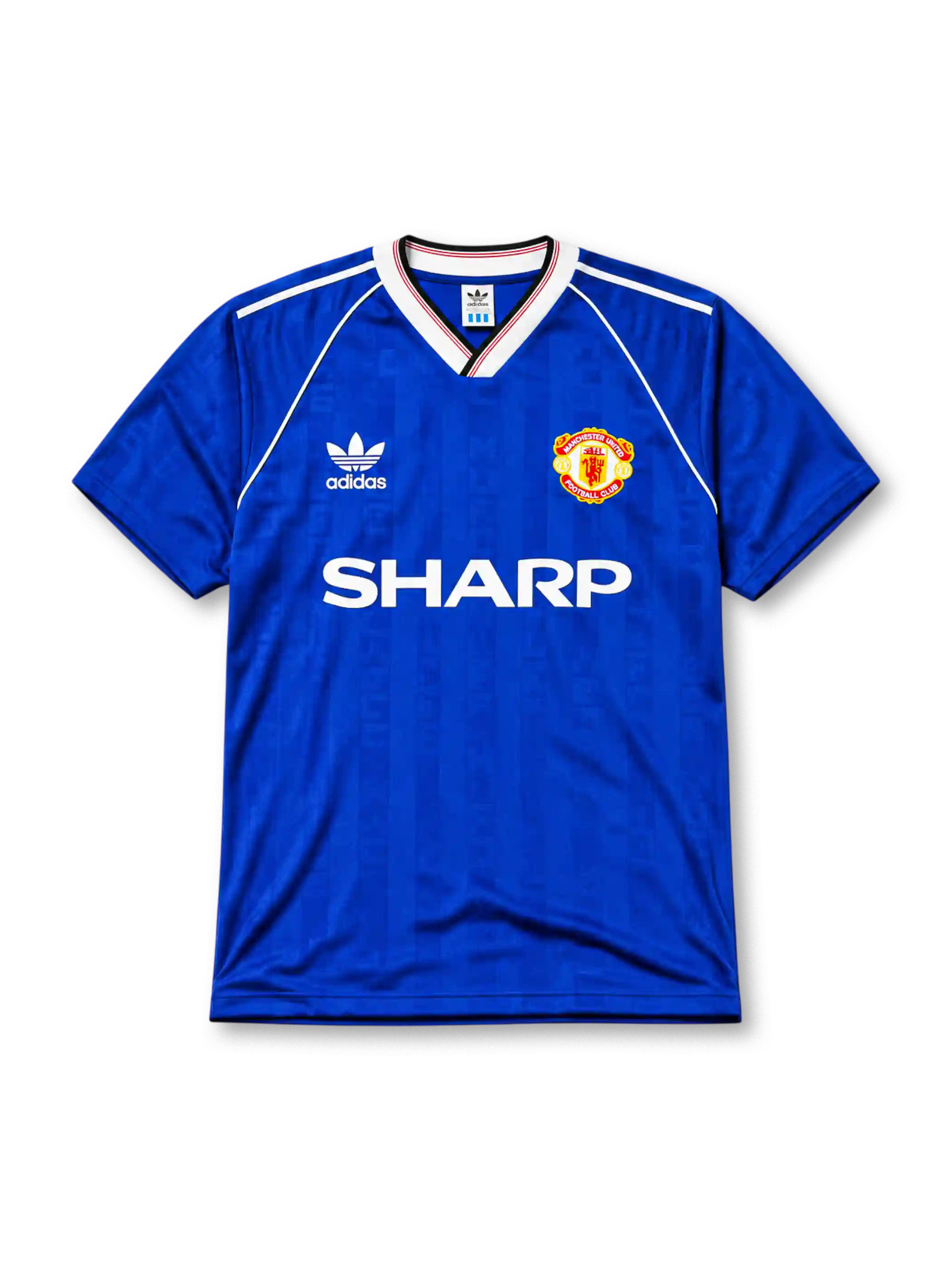 Manchester United 1988/90 third football shirt by Adidas in royal blue with Sharp sponsor logo