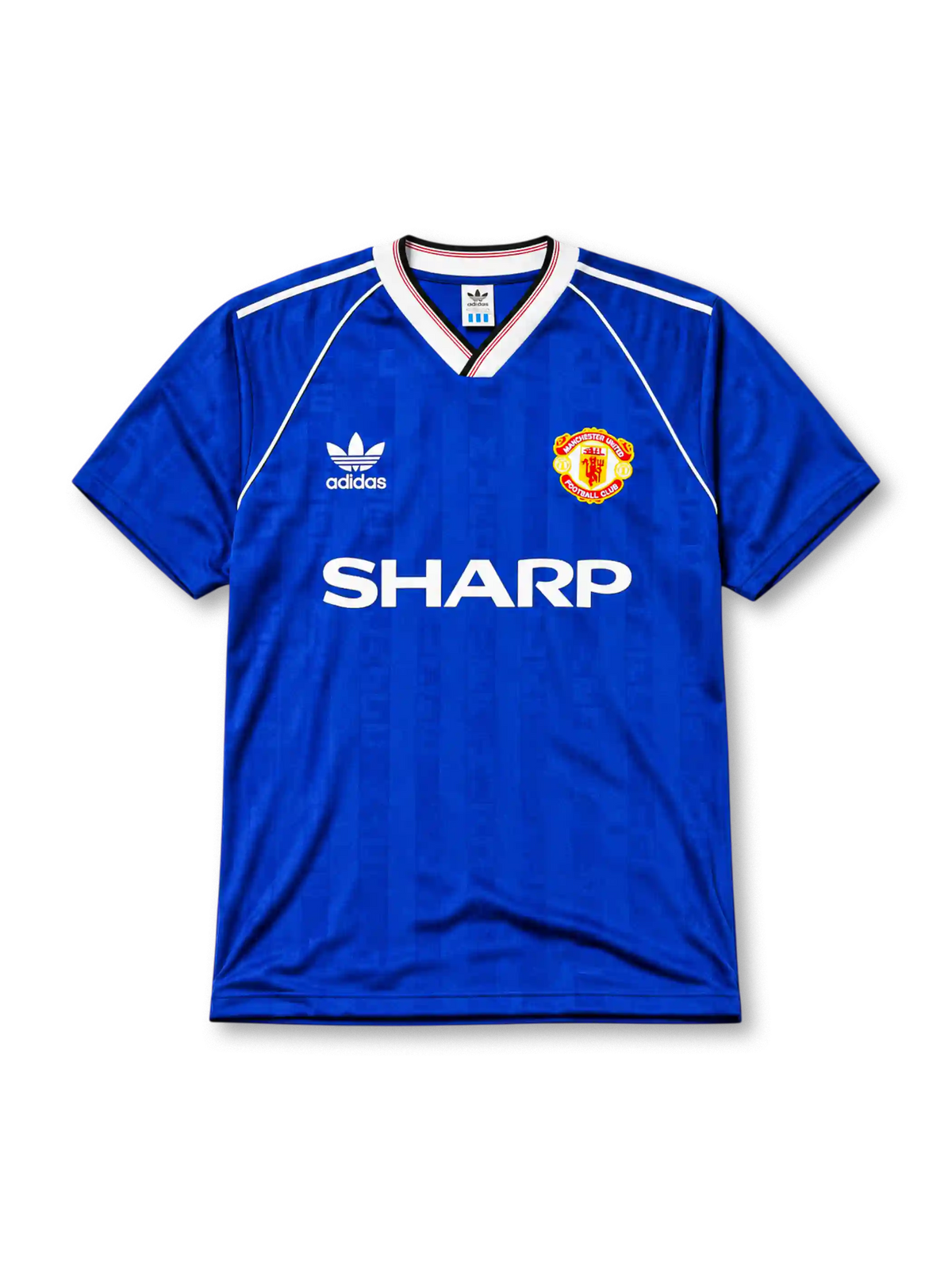 Manchester United 1988/90 third football shirt by Adidas in royal blue with Sharp sponsor logo