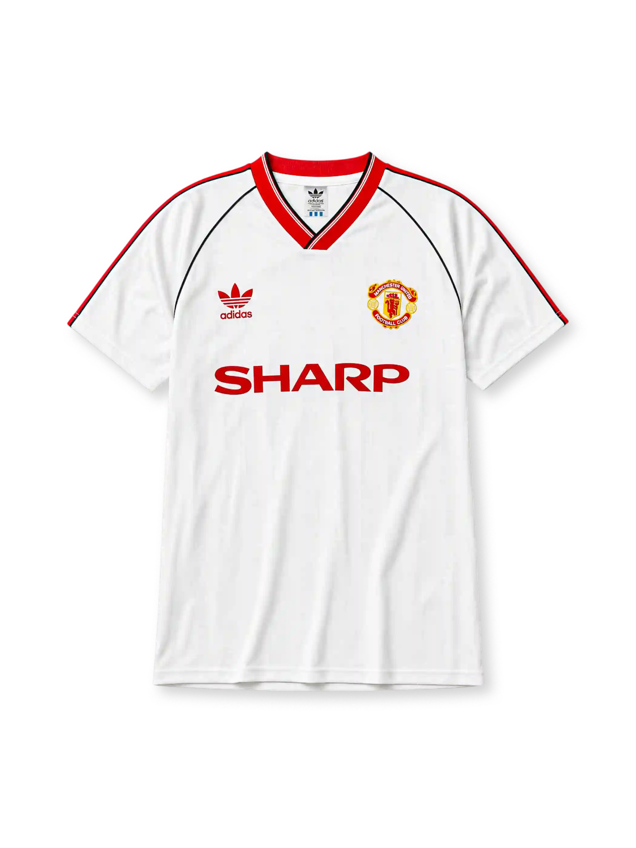 Manchester United 1988/90 away football shirt by Adidas in white with Sharp sponsor logo