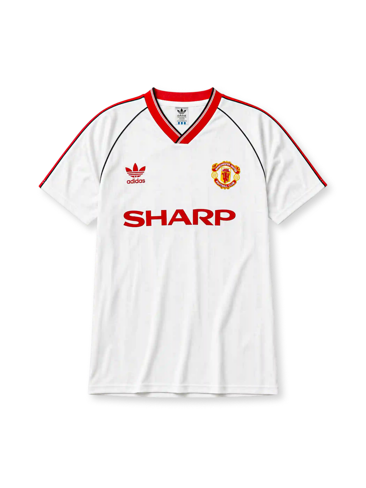 Manchester United 1988/90 away football shirt by Adidas in white with Sharp sponsor logo