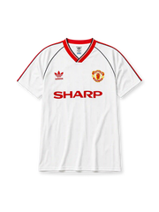 Manchester United 1988/90 away football shirt by Adidas in white with Sharp sponsor logo