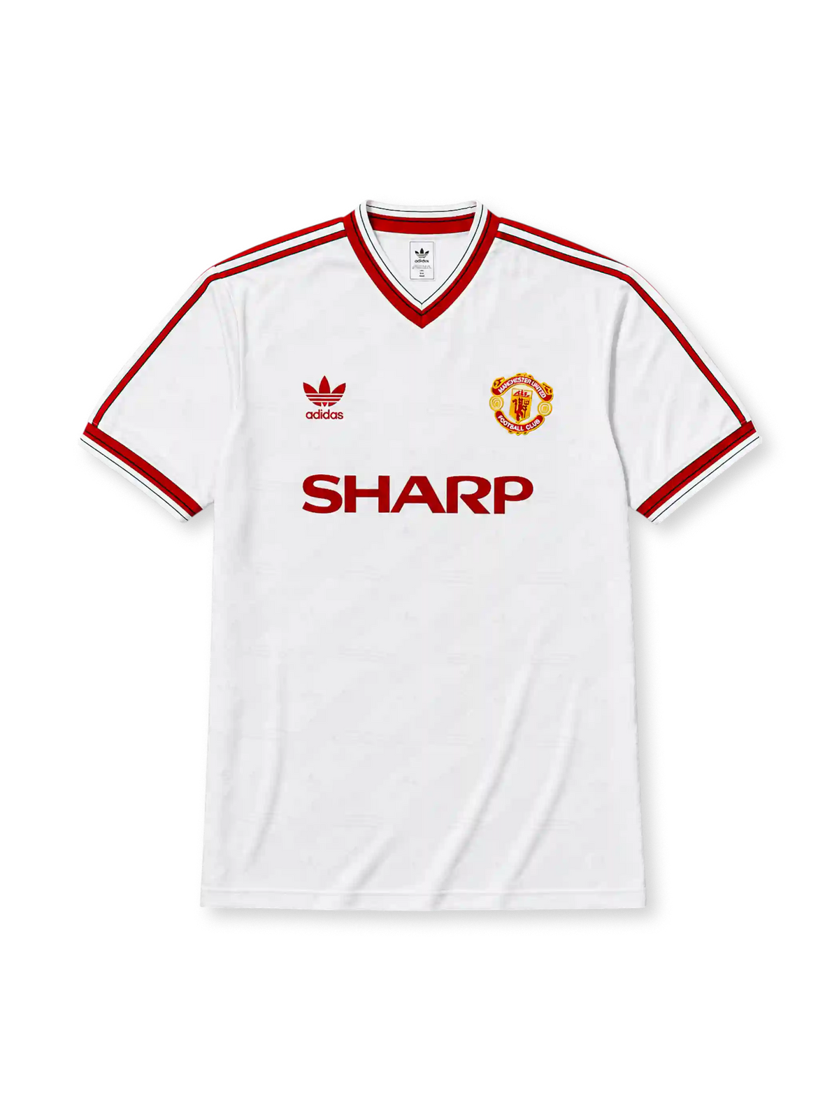 Manchester United 1986/88 away football shirt by Adidas in white with Sharp sponsor logo