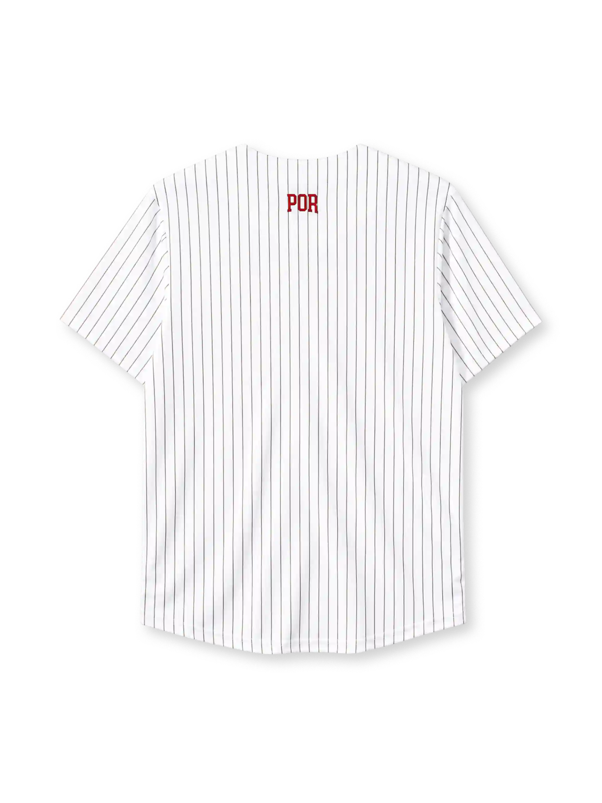 Portugal 2025 white pinstripe baseball jersey with Ronaldo name and number and federation crest