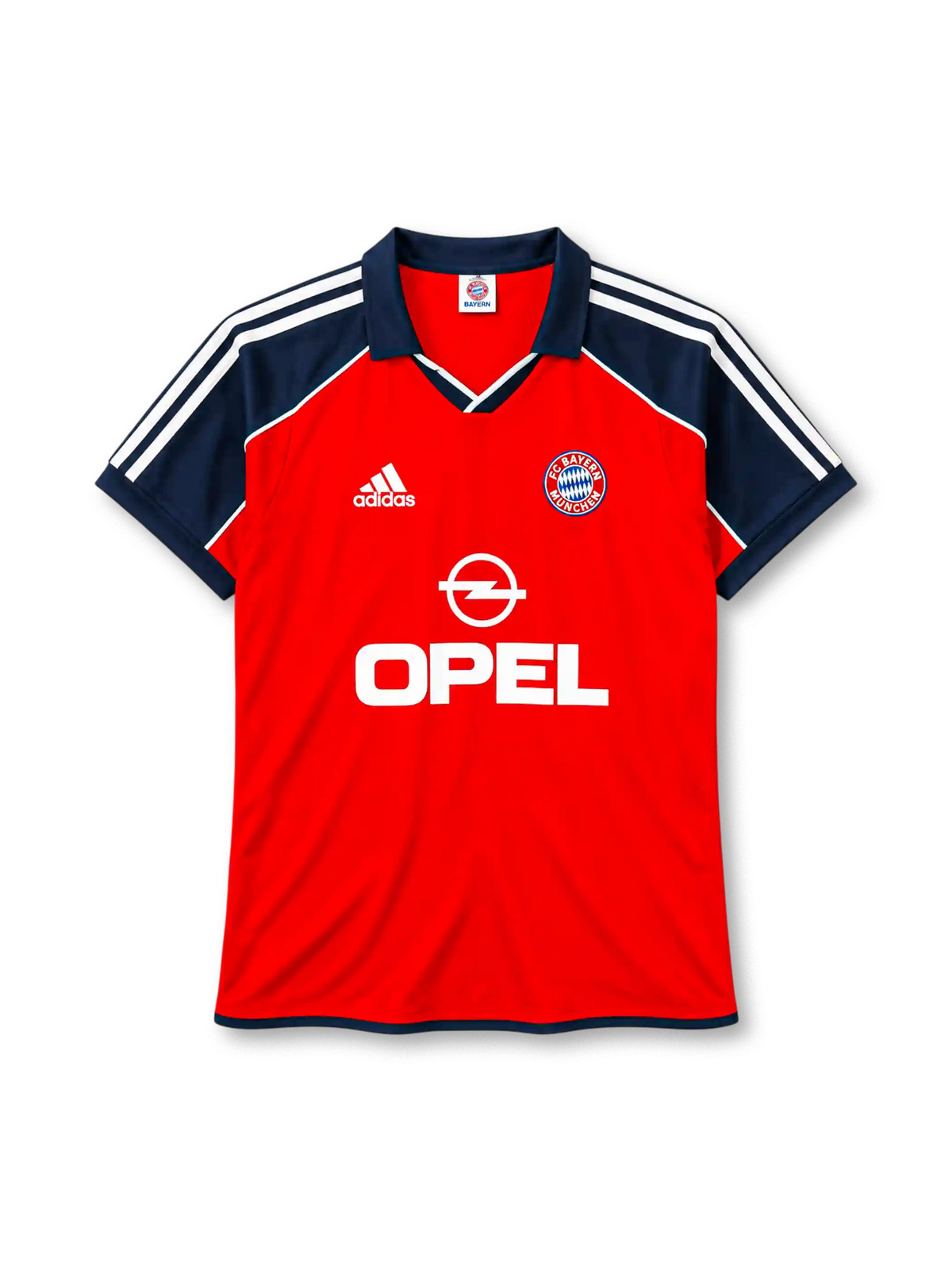Bayern Munich 2000-01 home jersey adidas front view red navy sleeves