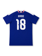 Japan 2026 home authentic blue football shirt with AYASE name and number 18