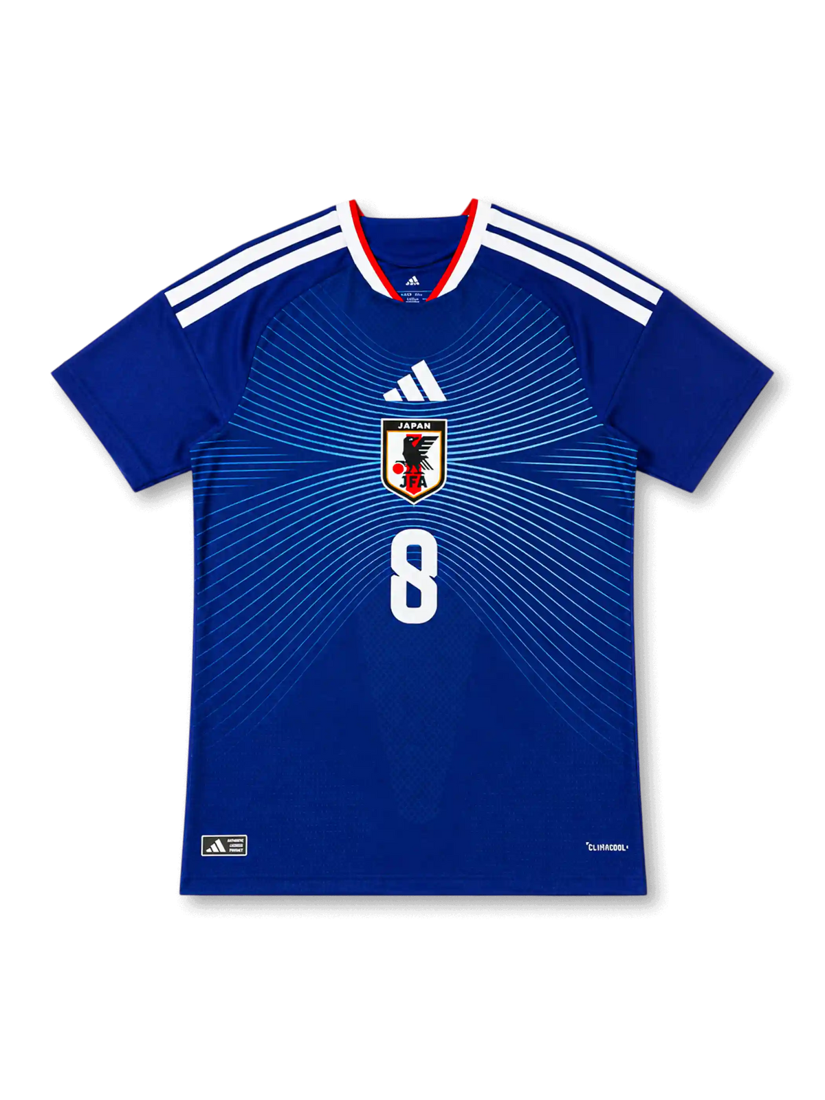 Japan 2026 home replica blue football jersey with Takefusa Kubo name and number 8