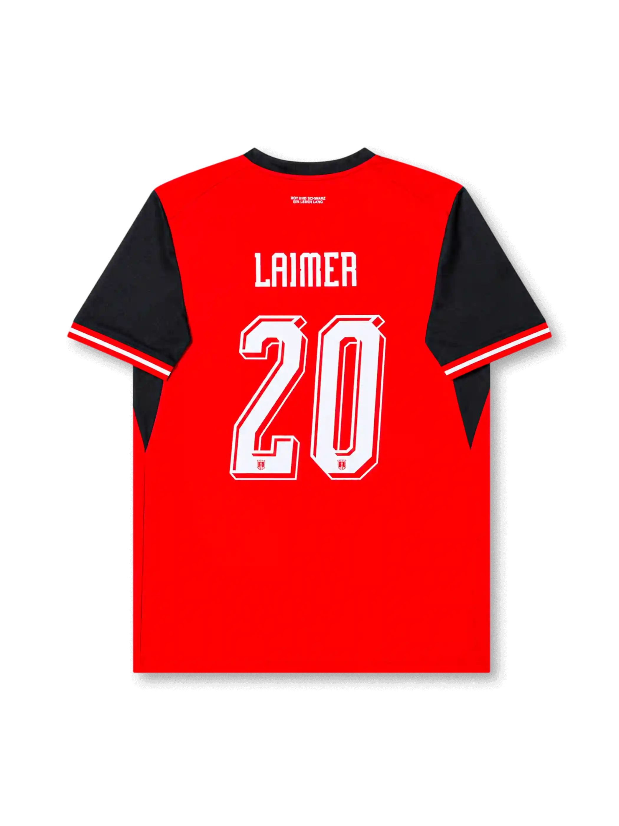 Back view of Austria 2026 home shirt with LAIMER name-set and number 20.